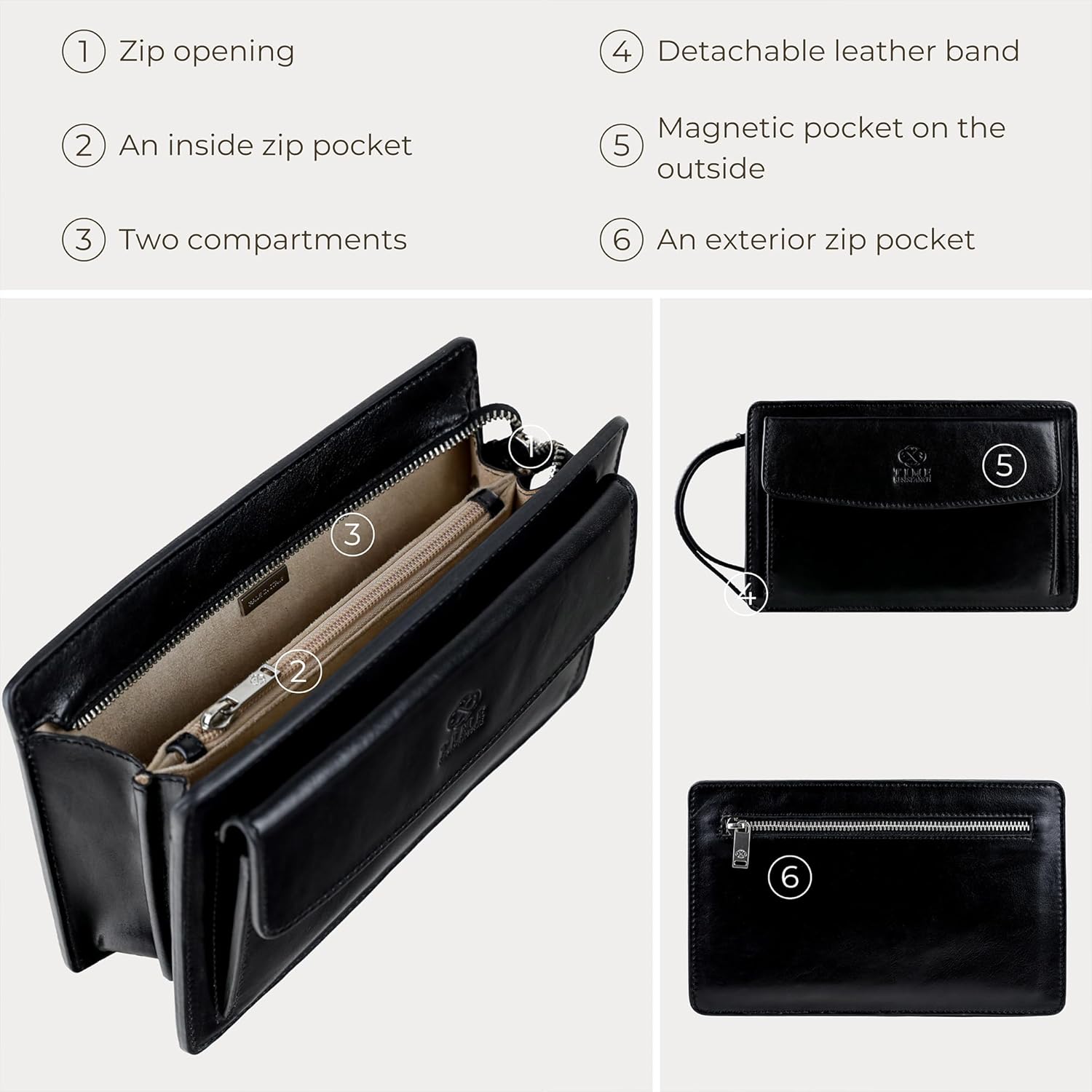 Time Resistance Leather Clutch for Men Organizer Wrist Bag Briefcase Handmade in Italy Gift Box Included - Image 6