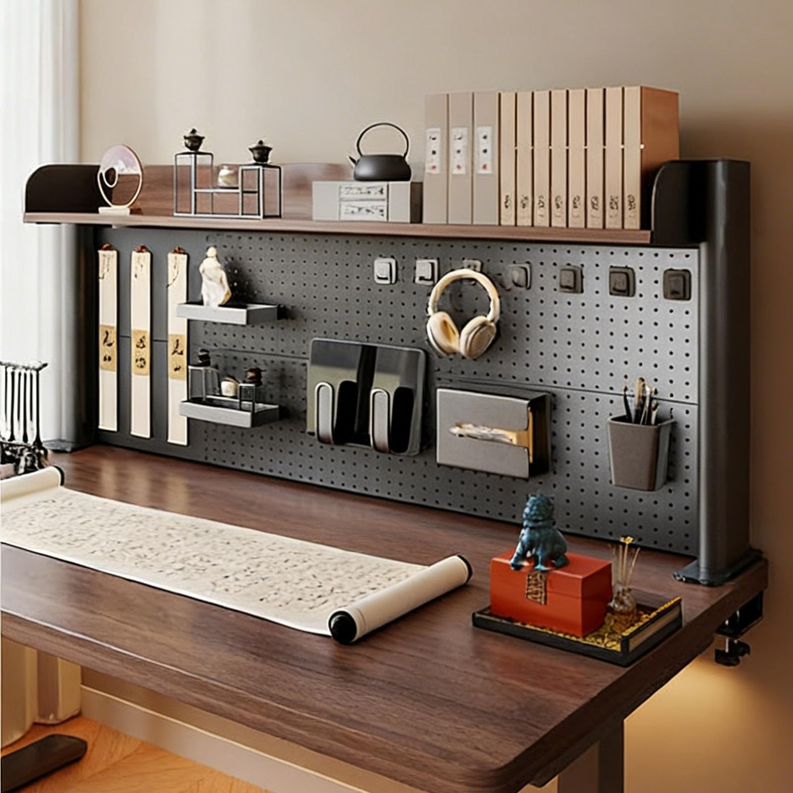 Schreibtisch-Bücherregal aus Holz mit 2/3 Etagen, Stecktafel und Zubehör, aufsteckbarer Tisch-Organizer für Heimbüro und Wohnheim, 90 x 38 cm / 35.4x14.9in