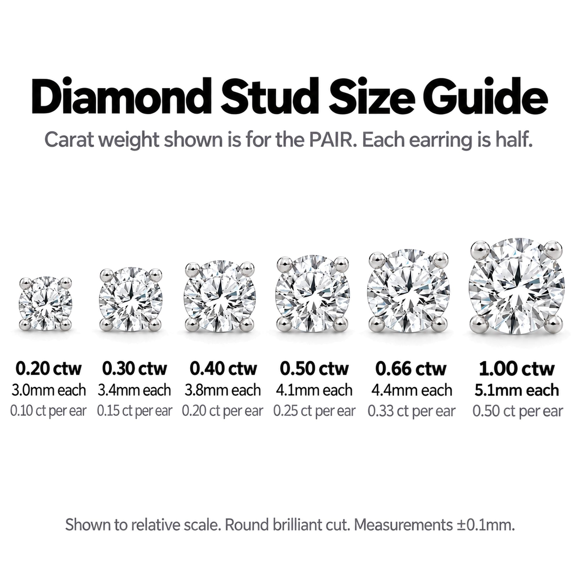 ONLYDIAMONDS - Aretes de diamantes en oro de 18 quilates para mujer, aretes brillantes solitarios para ella/él, joyería de diamantes reales de lujo con caja de regalo de 0,20 ct-1 ct