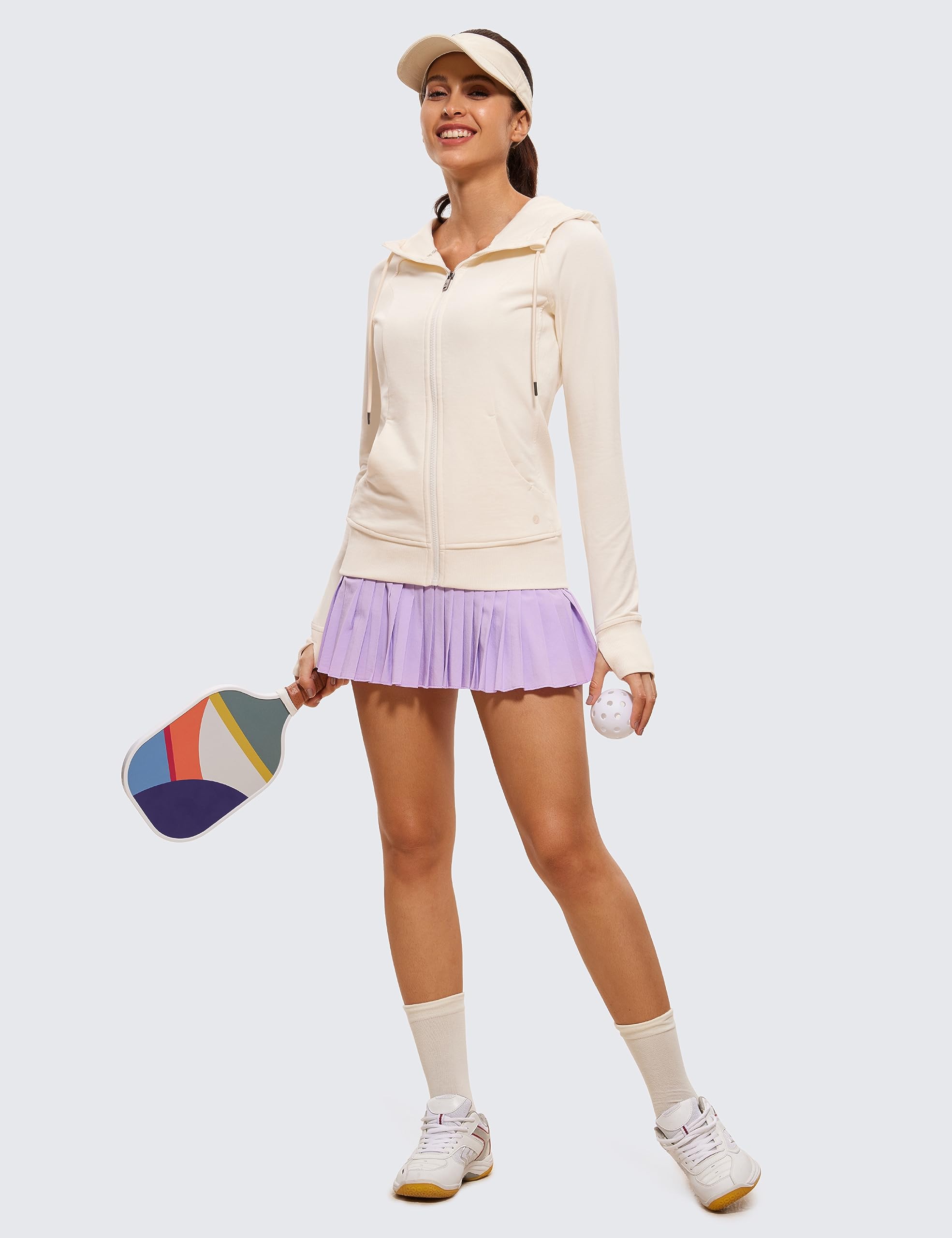 CRZ YOGA Women's Full Zip Hooded Sweatshirts Workout Sweat Jackets Slim Fit Running Track Hoodies with Thumbholes