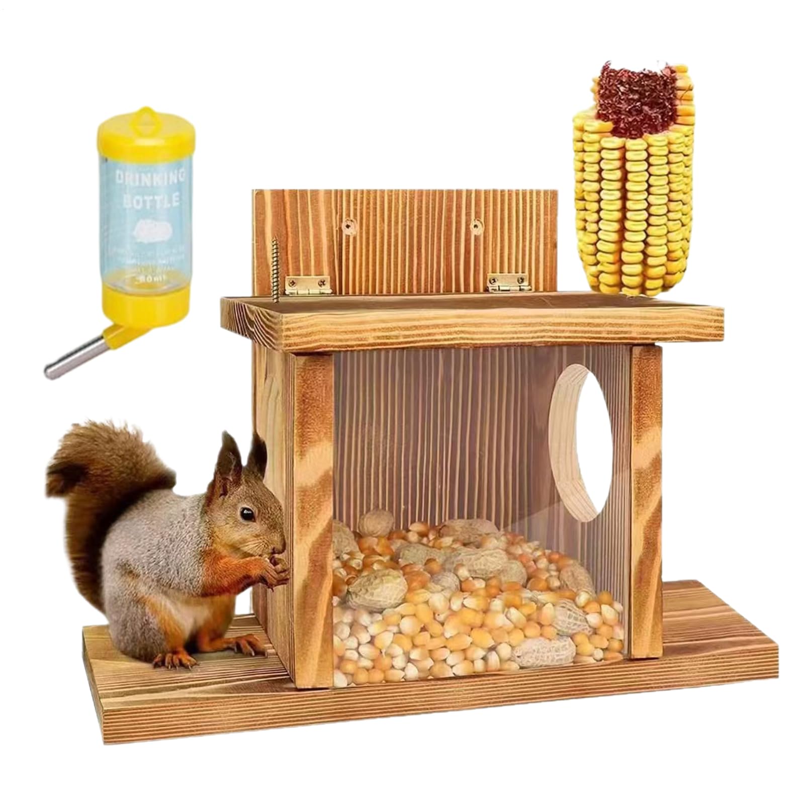 Vuggdt Squirrel Feeder | Weatherproof House Garden Decor - Squirrel Nesting Box with Water Feeder - for Chipmunk Wildlife Nuts Corn Nesting Outdoor Garden Yard Tree Winter
