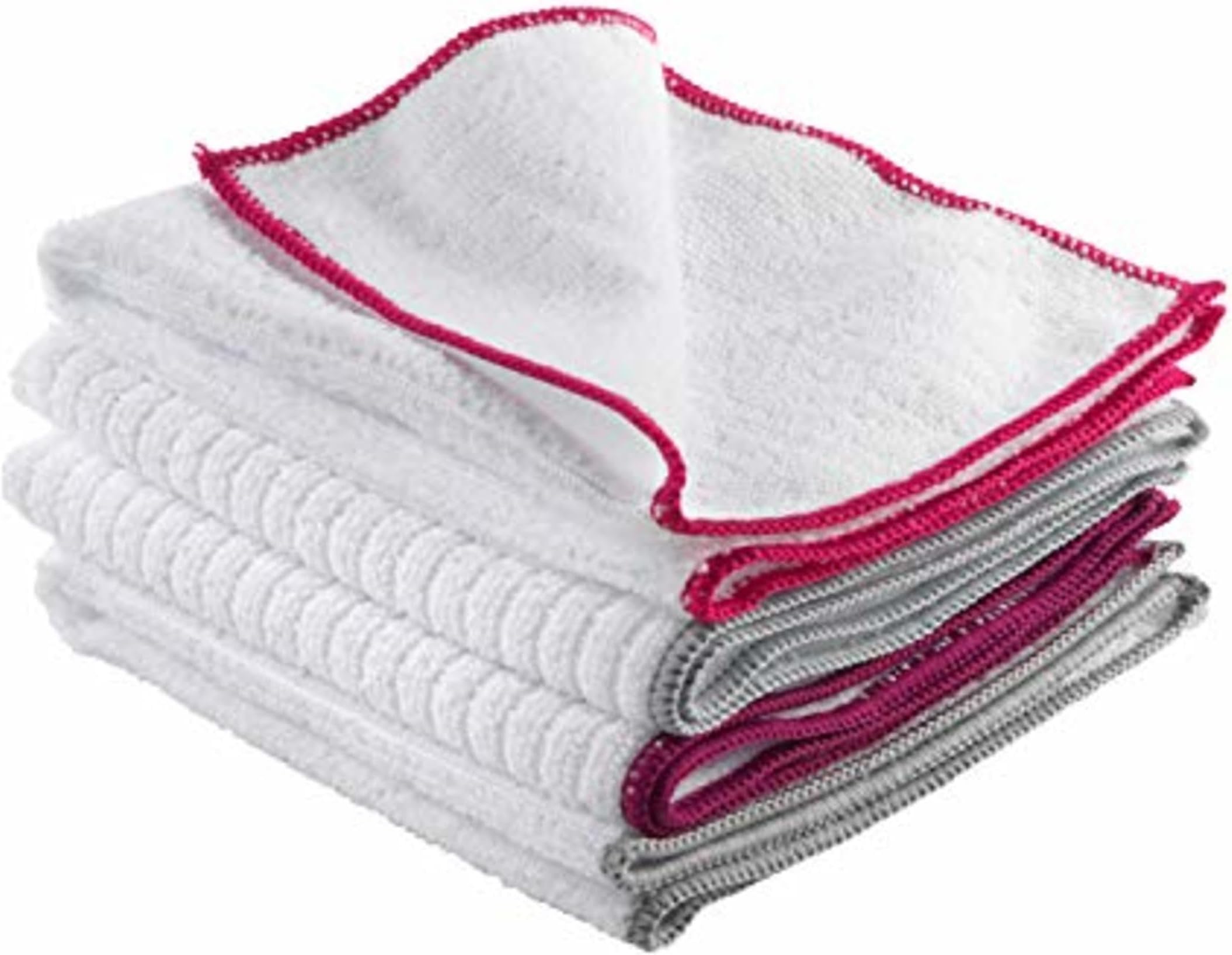 KL077714UFEU7 Microfibre Antibac Dish Cloths, Super Absorbent Multipurpose Kitchen Cleaning Cloths, Washable and Reusable, 4 Pack, Cloth for Polishing, Washing & Dusting, Pink/White