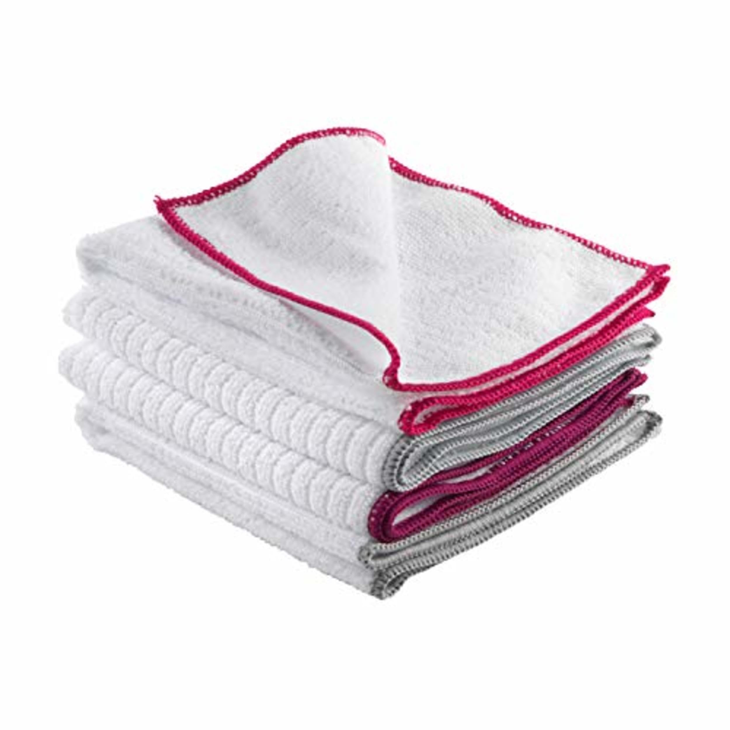 KL077714UFEU7 Microfibre Antibac Dish Cloths, Super Absorbent Multipurpose Kitchen Cleaning Cloths, Washable and Reusable, 4 Pack, Cloth for Polishing, Washing & Dusting, Pink/White