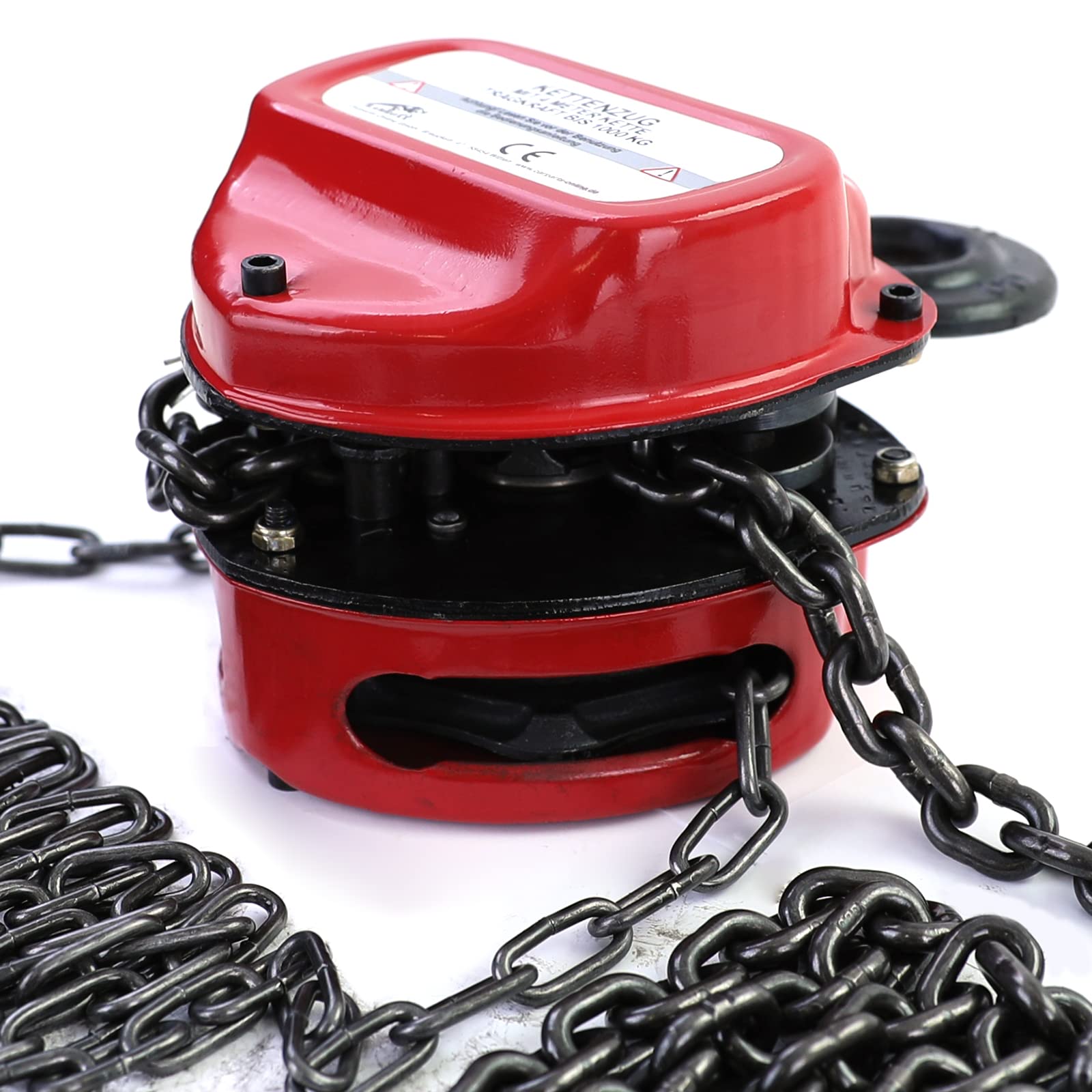 RAMROXX Profi 1000kg Kettenzug Flaschenzug Rot bis zu 4 Meter
