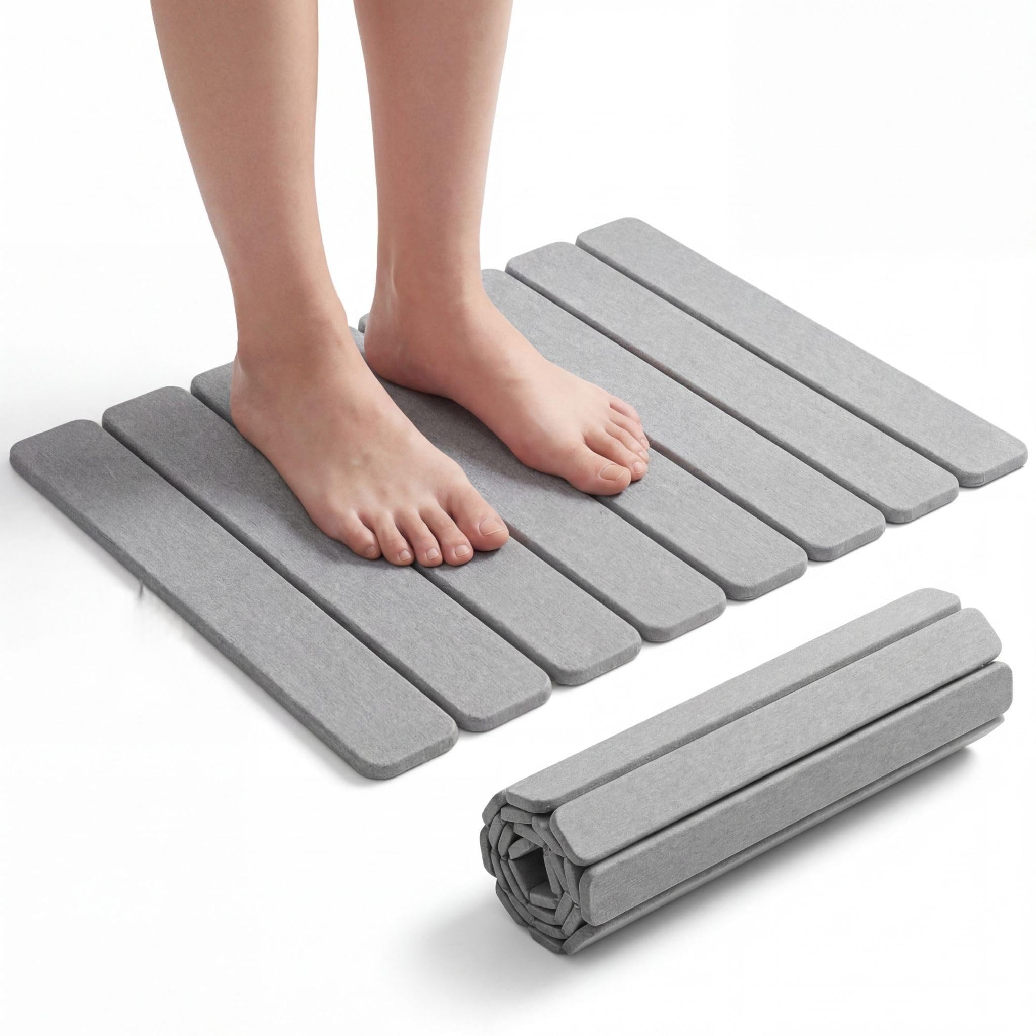 Pincho Alfombra Diatomita Baño, Alfombrilla Cocina, Escurreplatos Diatomita, Alfombra Ducha Antideslizante Plegable, Alfombrilla Fregadero Secado Rapido - 30x40 cm Gris, Baño y Cocina — view 8
