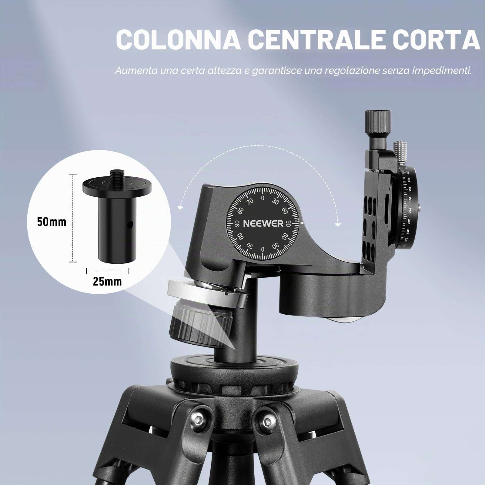 NEEWER Testa Treppiede a 3 Vie con Piastra QR Arca a 360°, Micro Regolazione Millimetrica, Testa a 3 Assi Pan Incli in Lega di Alluminio con Cambio Rapido Doppia Modalità Grande e Fine, Max 6kg, TH15