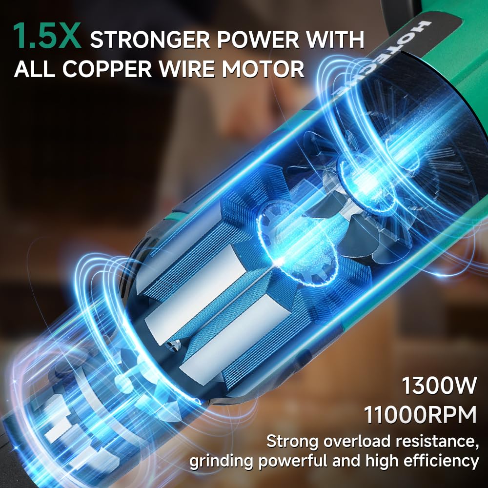Hoteche Szlifierka kątowa 125 mm 1300 W – 3000 – 11000 obr./min na biegu jałowym, kolorowe opakowanie
