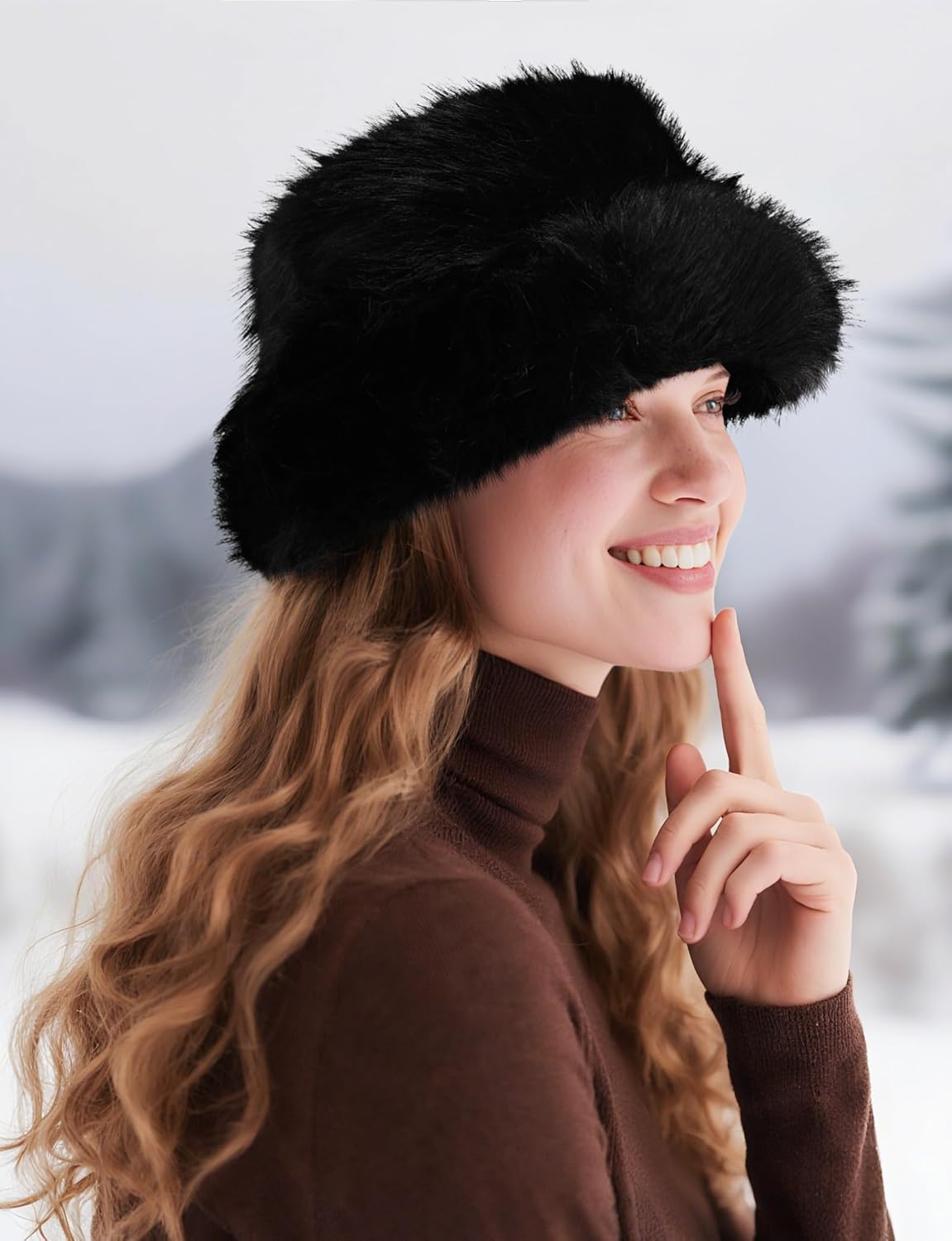 BFONS Women's Faux Fur Wide Brim Bucket Hats Winter Soft Warm Fuzzy Hat Plush Fashion Fluffy Fisherman Cute Cap 2026 - Image 7