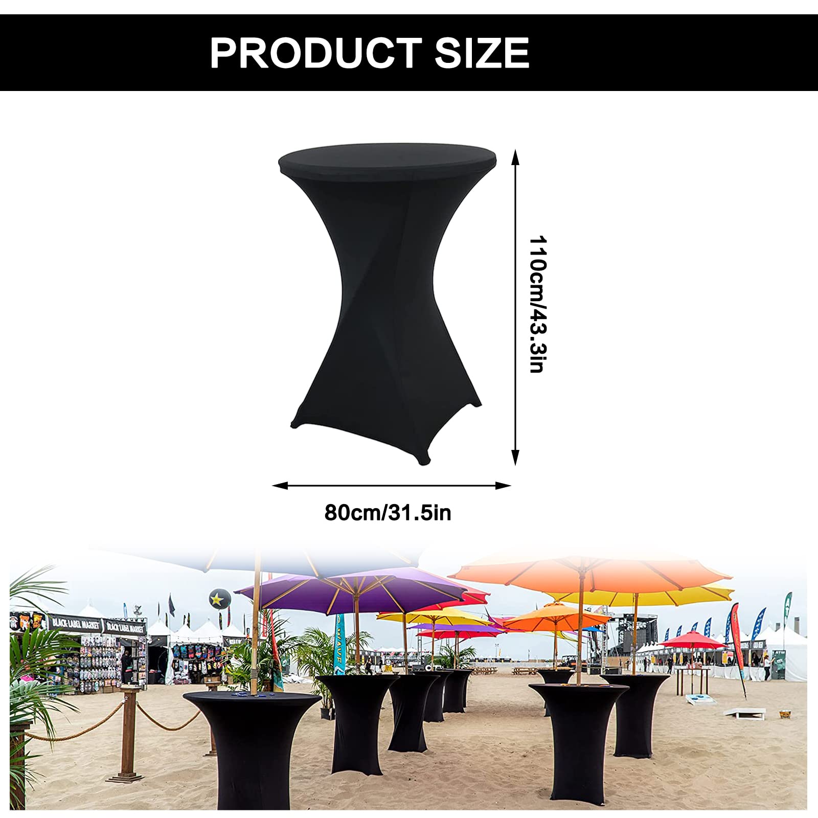 Fundas elásticas de elastano para mesa de cóctel, 80 x 110 cm, paquete de 2 unidades para mesas altas, bares, eventos, bodas, restaurantes, catering, fiestas, reuniones, elegantes y duraderos