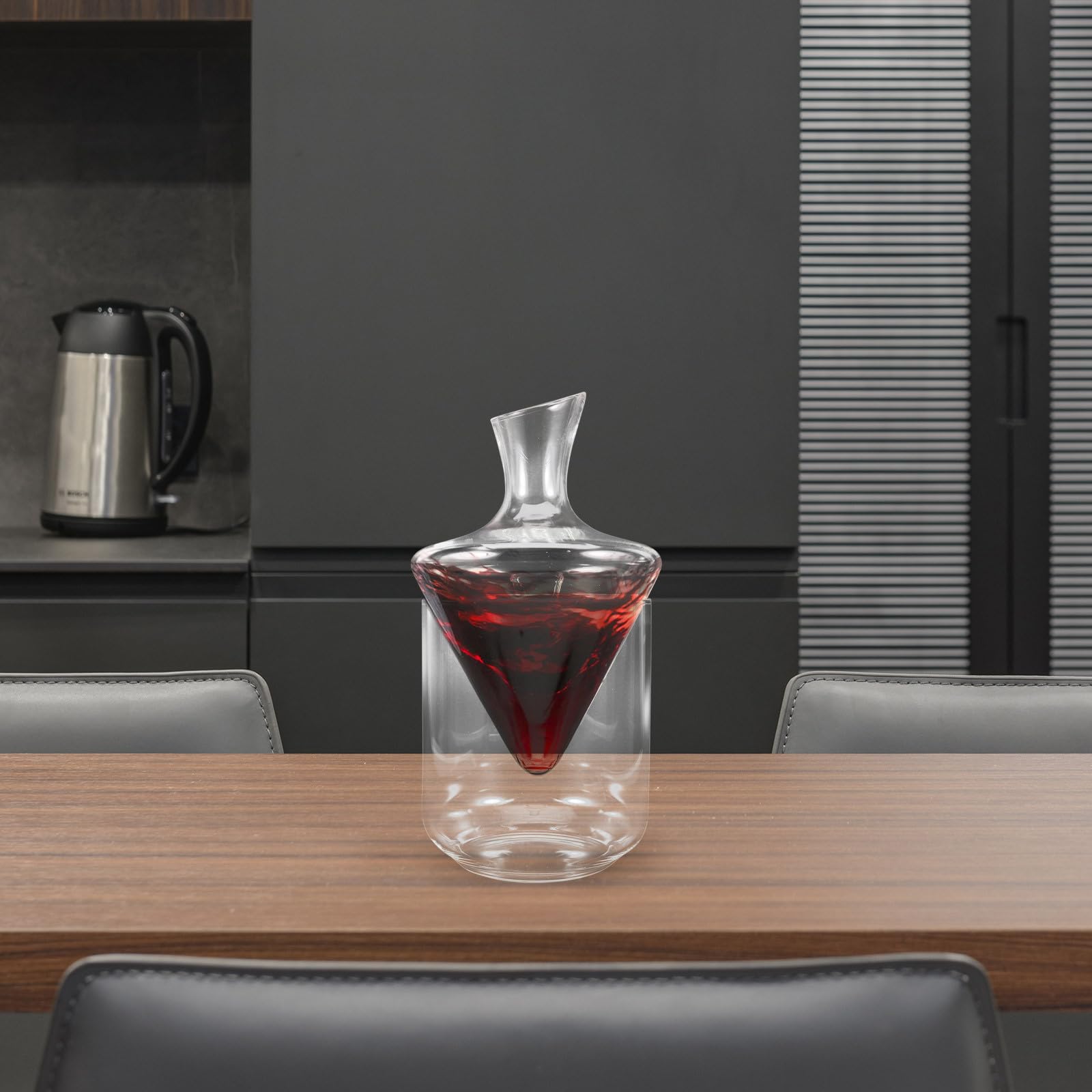 Decanter per Vino in Vetro Trasparente Design Obliquo, Distributore e Secchiello per Ghiaccio in Vetro, Set per Degustazione e Servizio Vino da Bar, per Casa e Intrattenimento