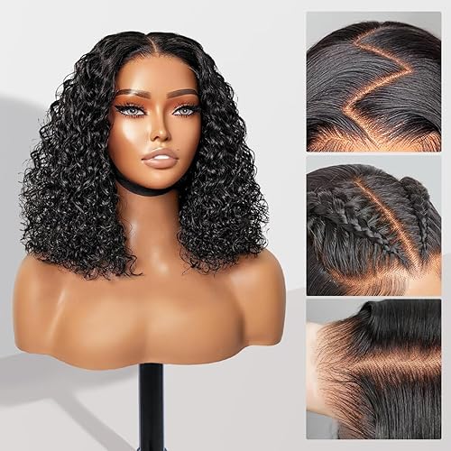 Miniatura 2 de Xinjiju Peluca sin pegamento, pelucas cortas y rizadas estilo Bob para mujeres negras, cabello humano sin pegamento, 6 x 4, sin pegamento, peluca
