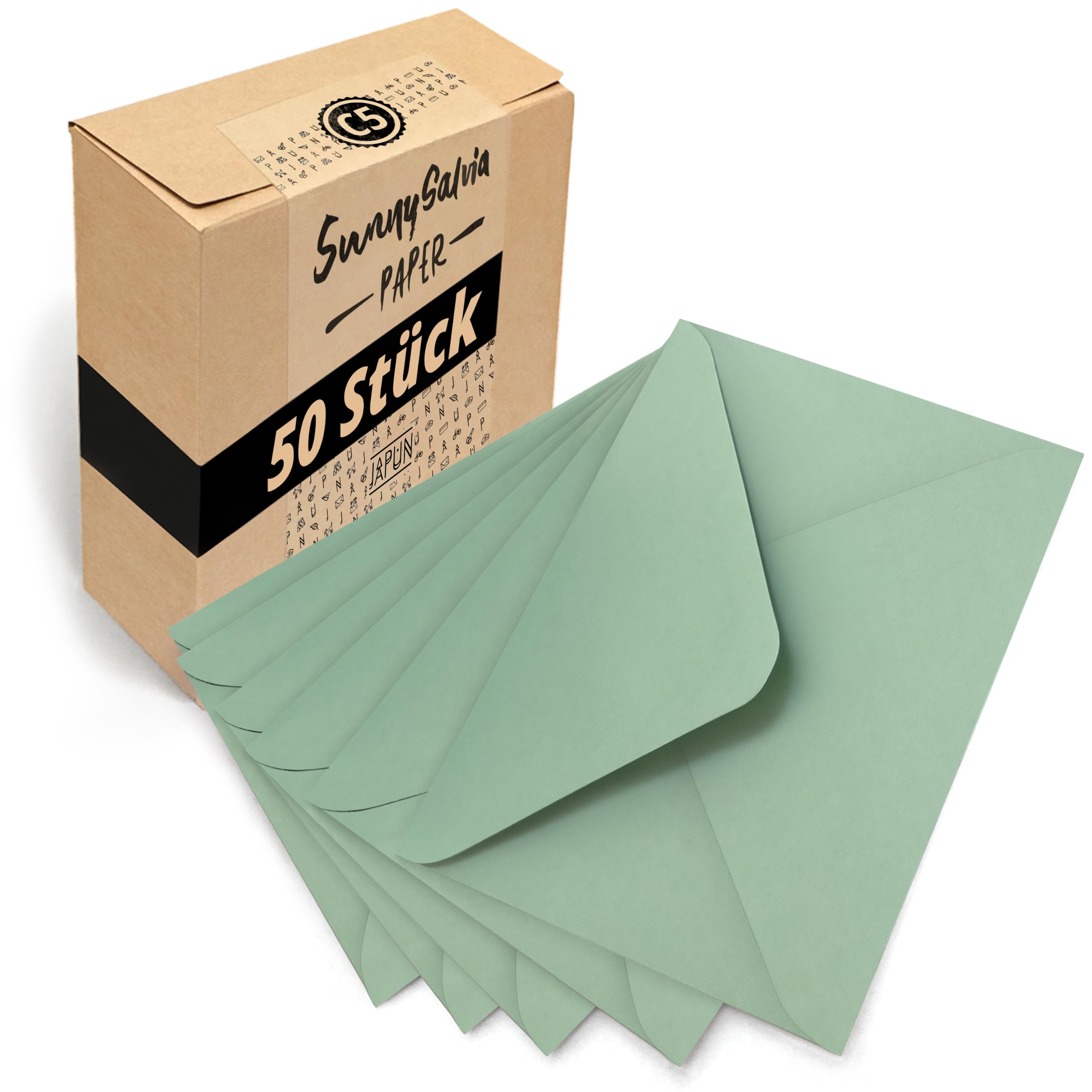 Japun - sobres (50 piezas) de papel, sobre sin ventana - DIN C5-220 x 156 mm - verde