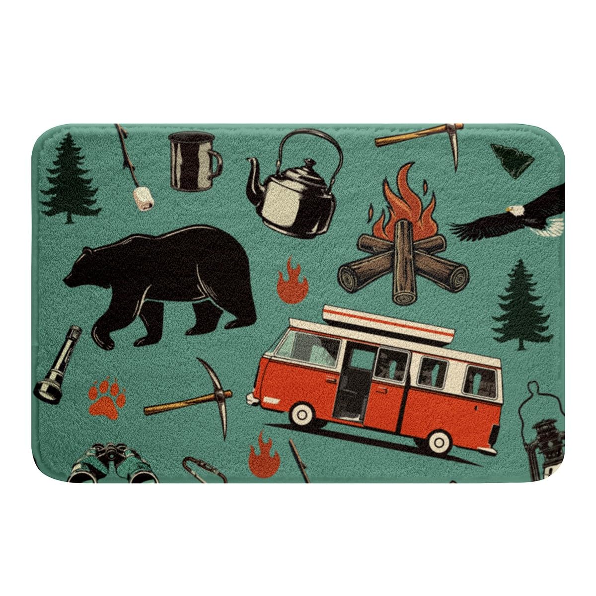 Erosebridal Kids Camping Bath Mat, Farmhouse Camper Theme Bathroom Rugs Non Slip, Camper Travel Car Doormats Floor Mats, Western Rustic Bear Plush