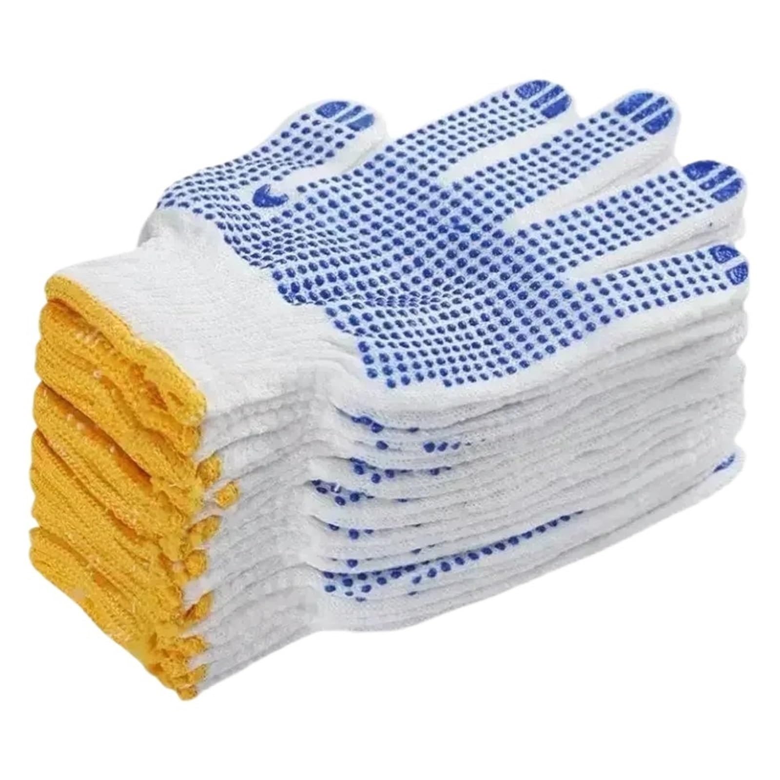 12 Pares, Guantes de Trabajo con Agarre Antideslizante, protección algodón Seguridad Puntos PVC, for Pintor, mecánico, construcción Industrial(12pairs Blue)