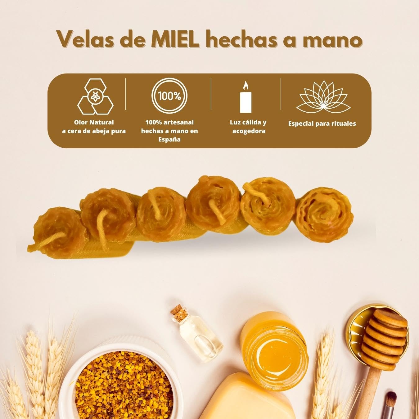 Świece z wosku pszczelego w kształcie uli pszczelich – 8 sztuk – 100% naturalny wosk pszczeli z Hiszpanii – ręcznie robione i bez parafiny – zrównoważone świece do domu (8 sztuk, 10 cm x 2,2 cm