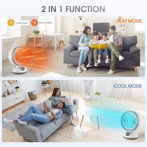 Miniatura 2 de Combo de ventilador de calentador 2 en 1, calentador de espacio portátil de 1500 W con termostato ajustable, ventilador de refrigeración eléctrico