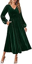 ZESICA Women's Velvet Midi Dress 2025 Casual V Neck Long Sleeve Solid Color Elastic High Waist Flowy Evening Party Dresses