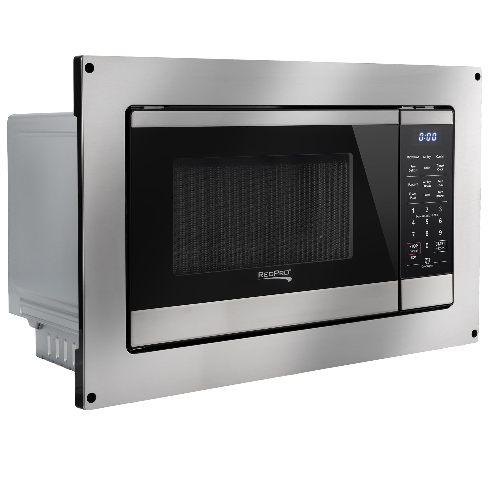 RecPro RV Air Fry Microwave Oven 1.0 Cu Ft | 900W | Built-In or Countertop Microwave with Air Fry, Grill, Bake & Convection Cooking | 11 Power Levels | Child Lock (Stainless Steel)