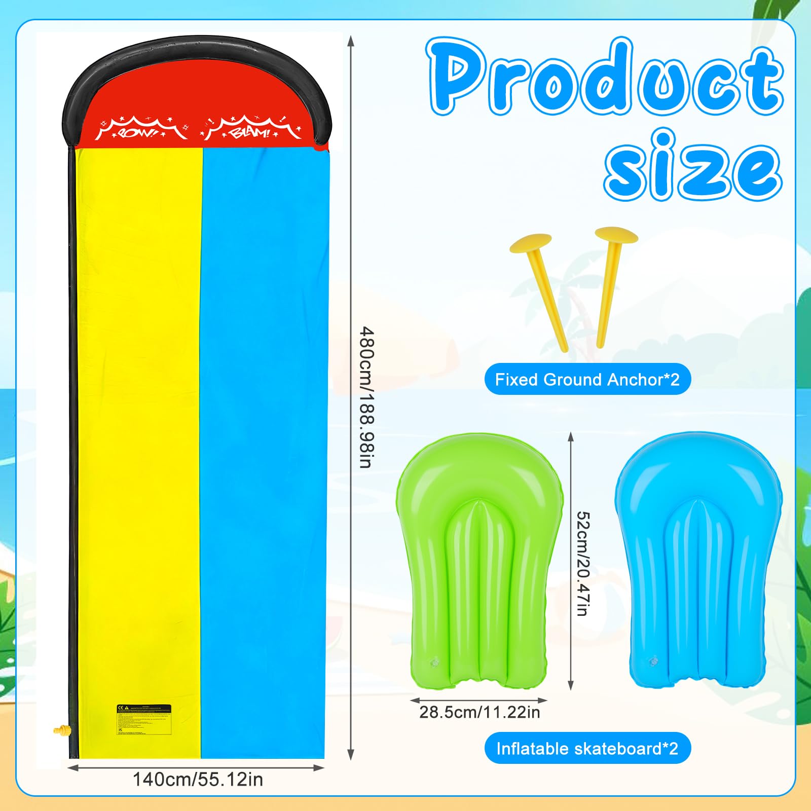 Mineup Wasserrutsche Garten 480 x 140cm Doppelrutsche mit Sprinkler Bodyboards