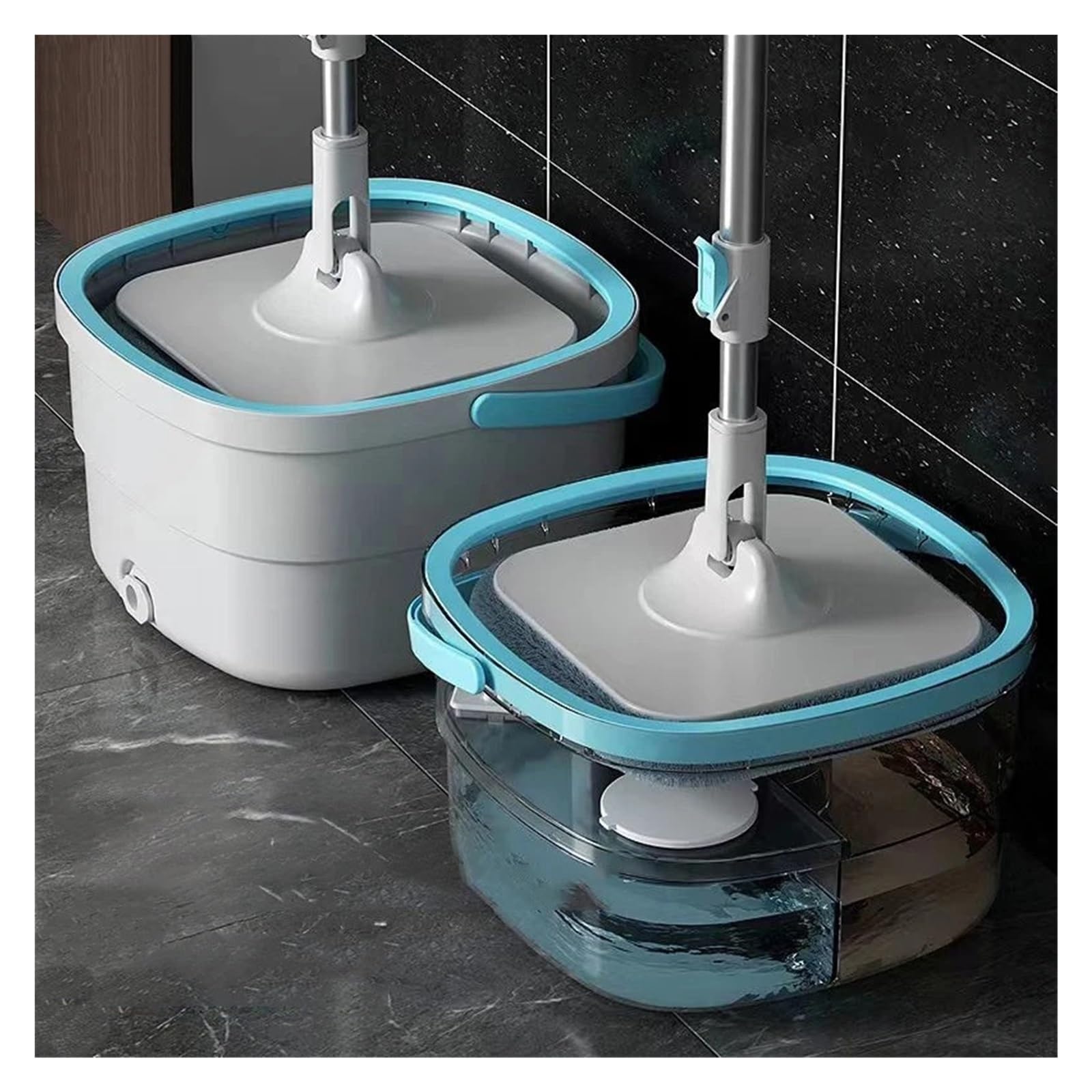 Trapeador giratorio de 360 ​​grados con cubo, trapeador giratorio cuadrado de microfibra con separación automática de aguas residuales, trapeador de limpieza for pisos planos del hogar(360Mop-6ps set