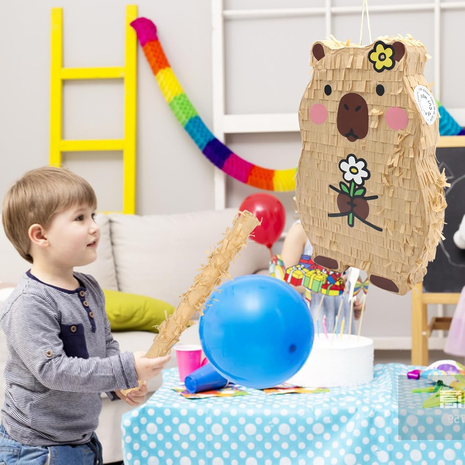 カピバラピニャータ、カピバラをテーマにした動物のピニャータ、スティック目隠し付き、カピバラ誕生日パーティー用品 クリスマスフェスティ