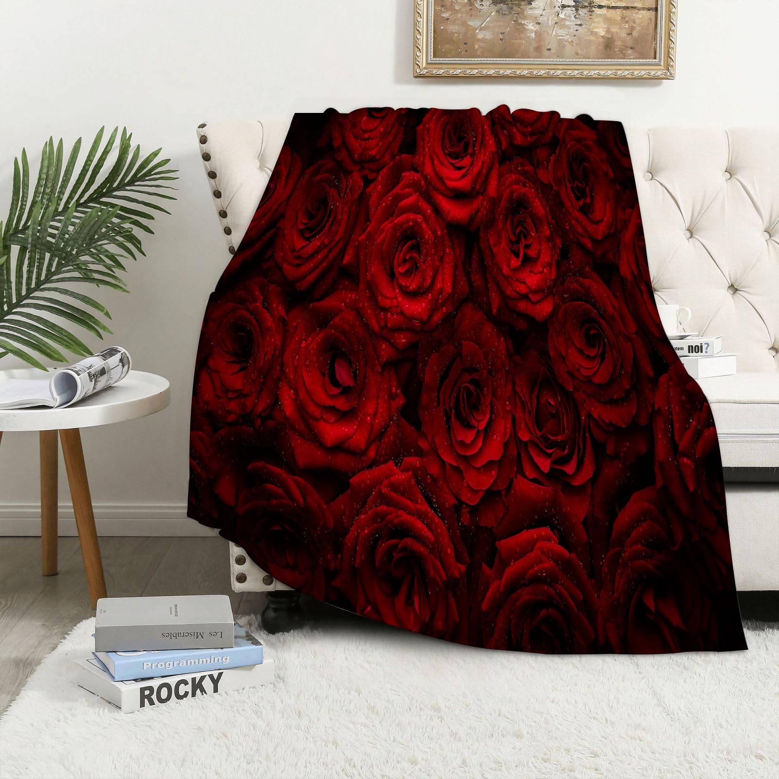 Maapchp Texture Of Red Roses - A5 Flannel Fleece Blanket Throws For Sofa Fluffy Blanket Bed Throw For Bedroom Texture Of Red Roses Blanket For Bed, Couch,Car 60X80in