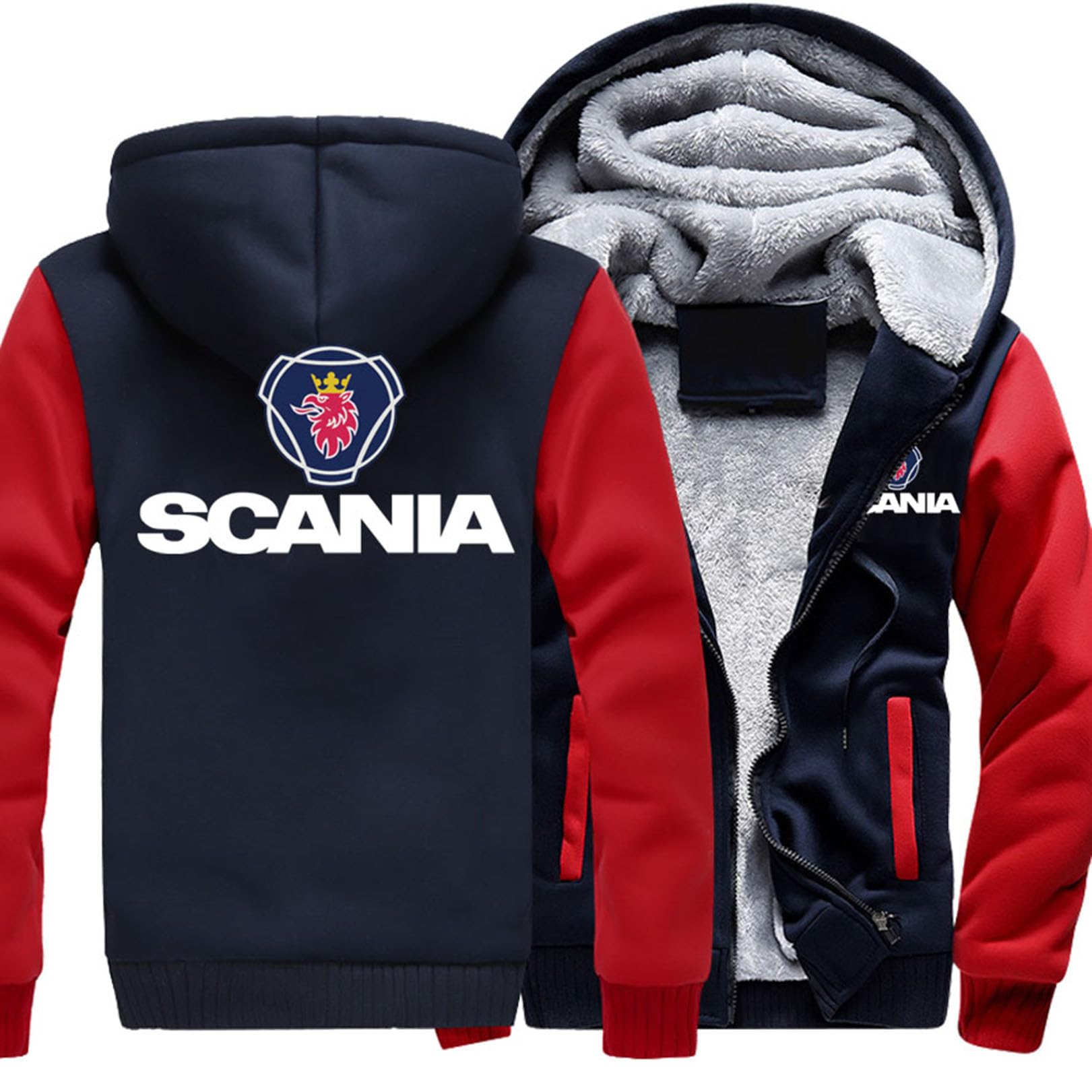 Dicker, Warmer Fleece-Hoodie für Herren für Scania, Sweatshirt mit Kapuze, Pullover, Jacke, Winter, langärmelig, Kapuzenpullover mit Taschen, Laufoberteile,A-XL