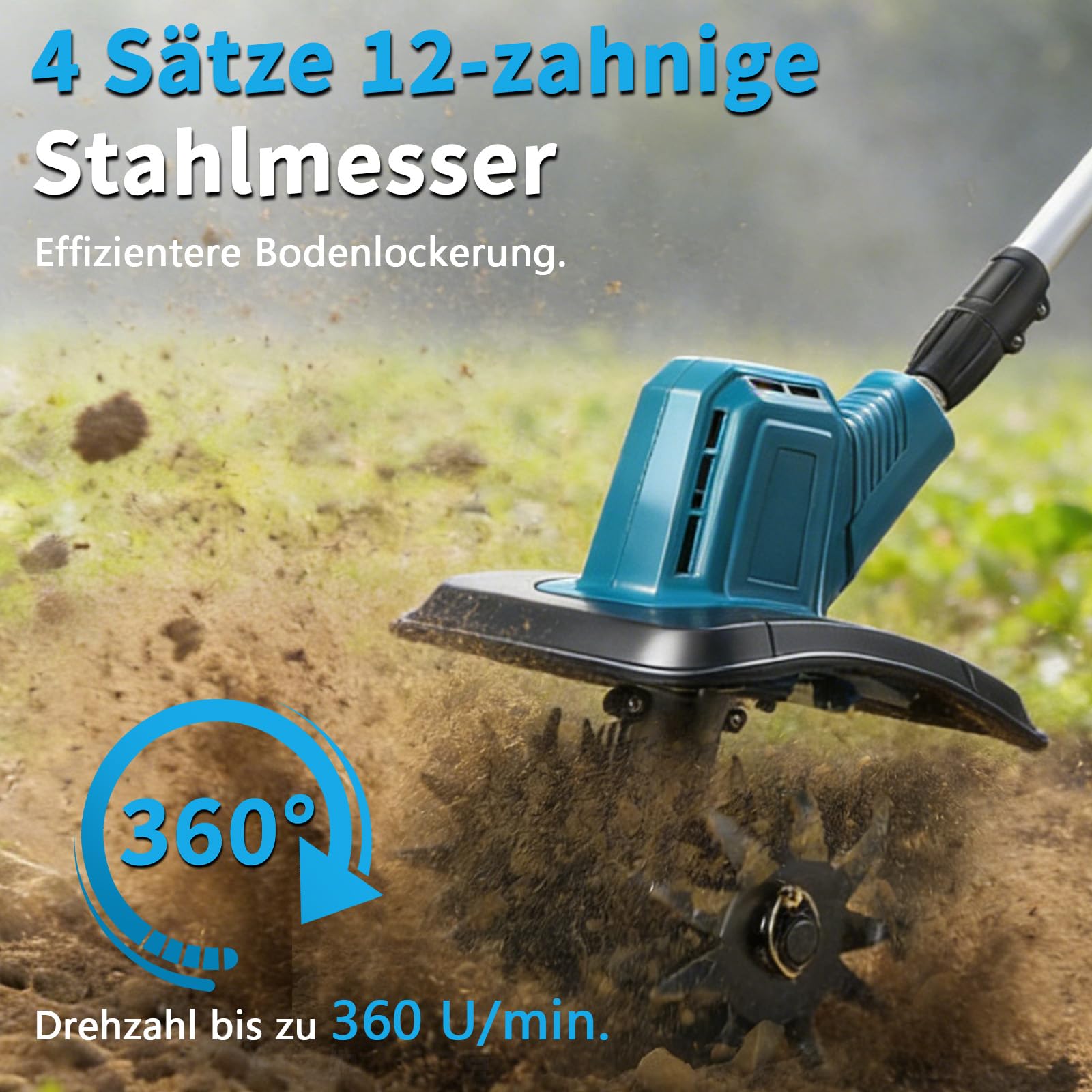 Akku-Bodenhacke für Makita 18V Batterie,360 U/min Motor, 20cm Arbeitsbreite & 16cm Arbeitstiefe für Beet, Arbeitstiefe für Beet, Acker & Landwirtschaft(Ohne Akku)