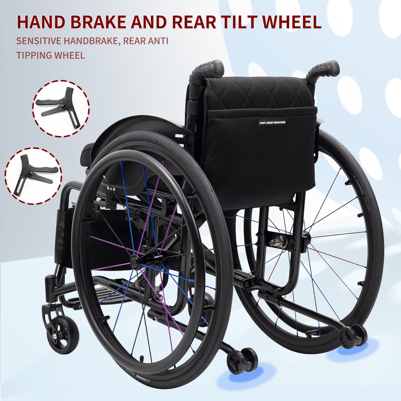 Silla de Ruedas Plegable Ligera de Paseo,Silla de ruedas manual,Plegable,Ligero,Transporte,Asiento y respaldo con cojín acolchado,Frenos manuales,Antivuelco,Para mayores,minusválidos(15.7in seat width