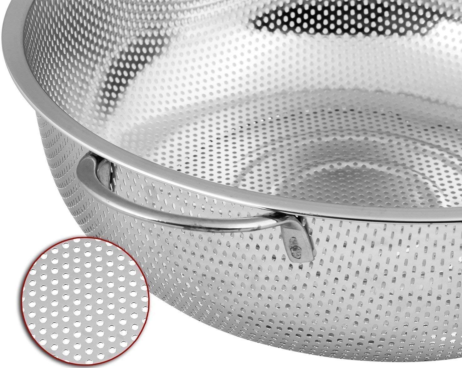Lariox Multipurpose Stainless Steel Colander, Heavy Duty Strainer Vegetable Fruit Baskets Washing Sieve Drainer with Handle Kitchen Tools Rice Basin Drain Tray 1