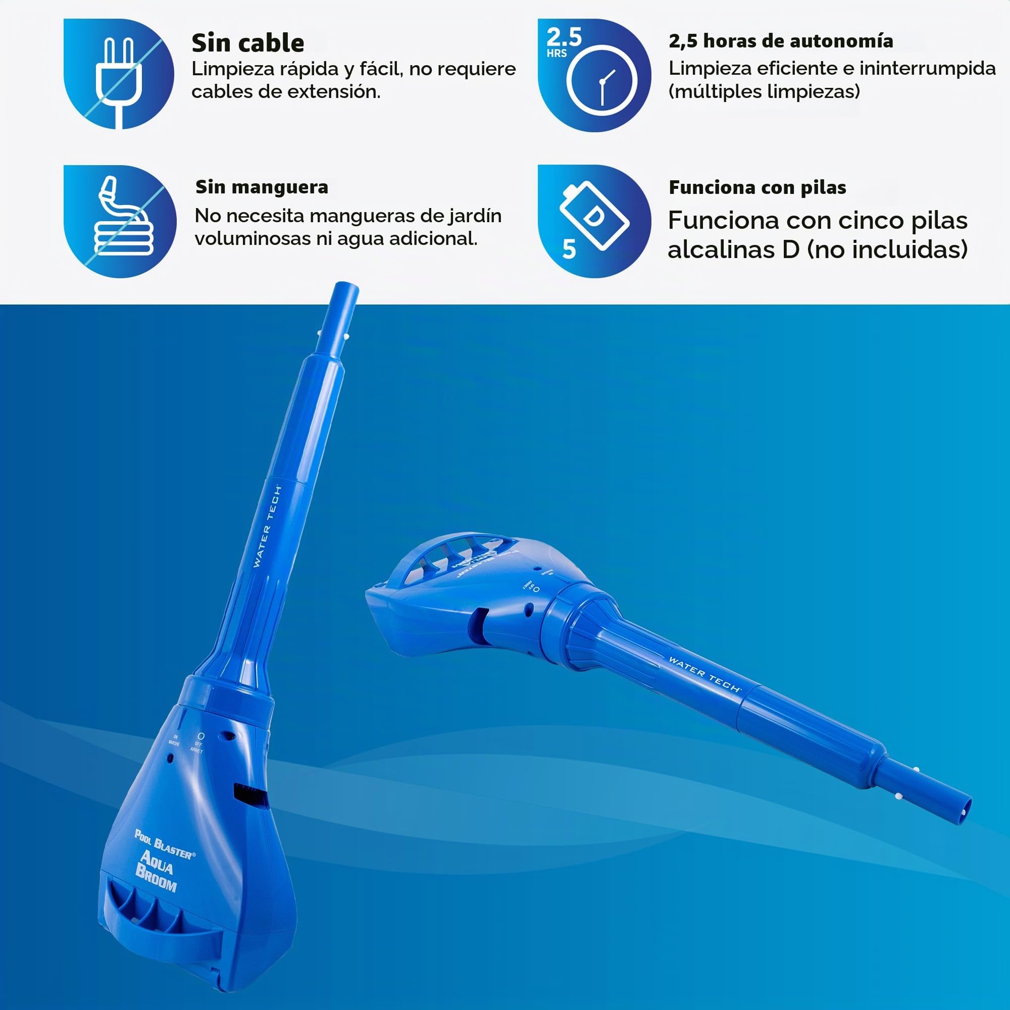 Water Tech Pool Blaster Aqua Broom Xl Ultra Pool Vacuum Cleaner, Aspirador Para Piscinas Con Ventosa Xl, Aspirador De Mano Para Piscinas Y Spas Con Cabezal De Succión De 22 Cm De Ancho