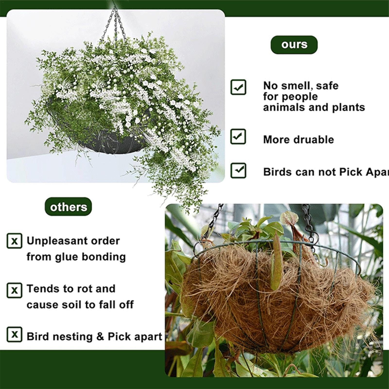 Set di 3 fodere per fioriere, in tessuto, 40,6 x 40,6 x 19,1 cm, set di 3 inserti rotondi pretagliati per piantare giardini esterni, paesaggistica decorativa, vasi da appendere