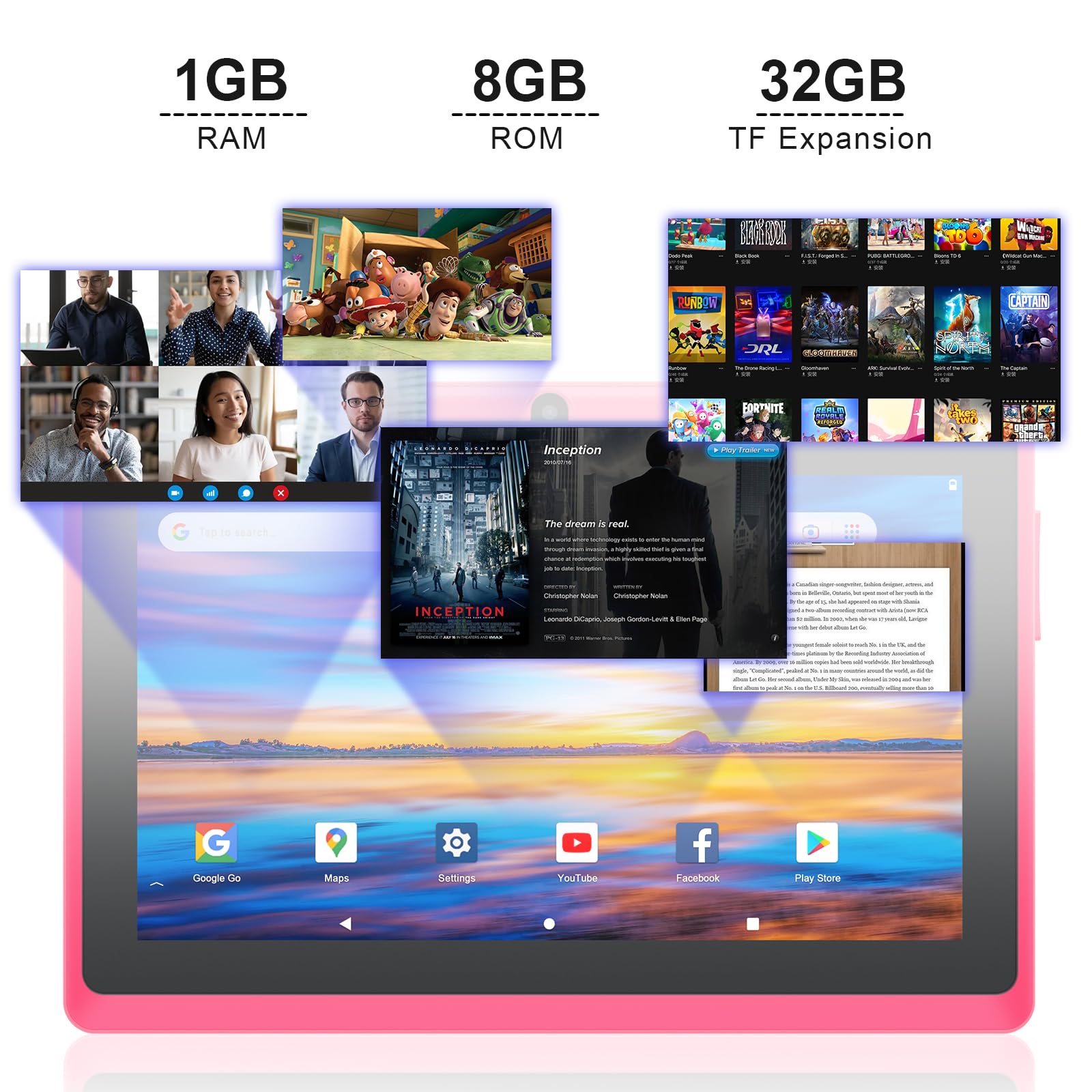Tablet 7 Pollici Android, Doppia Fotocamera, WiFi, Bluetooth, Azzurro