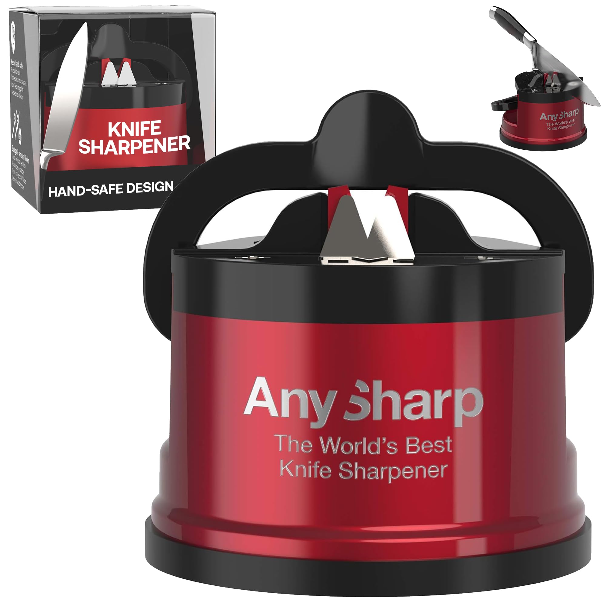 AnySharp Pro Affilacoltelli (Metal) con Ventosa (Rosso)