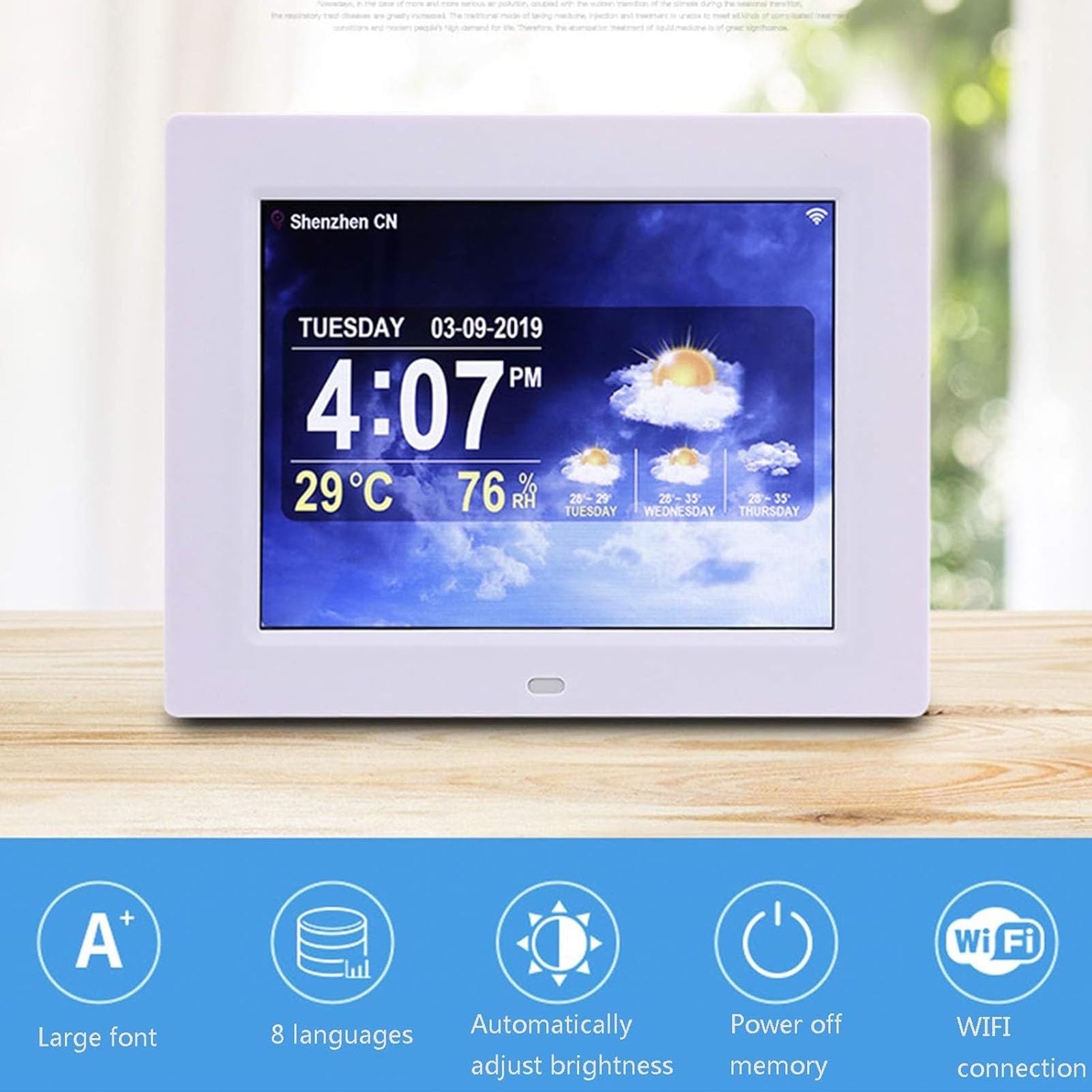 Zegar cyfrowy sieciowy podłączony zegar elektroniczny WiFi automatyczna synchronizacja czasu budzik elektroniczny wyświetlacz temperatury i wilgotności czasu (kolor: biały, rozmiar: 8