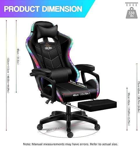 B0C4HBRJVJ_image_1 Silla LED para videojuegos, silla de juegos para computadora con altavoces Bluetooth y luces RGB, masajeador completo, silla giratoria reclinable,