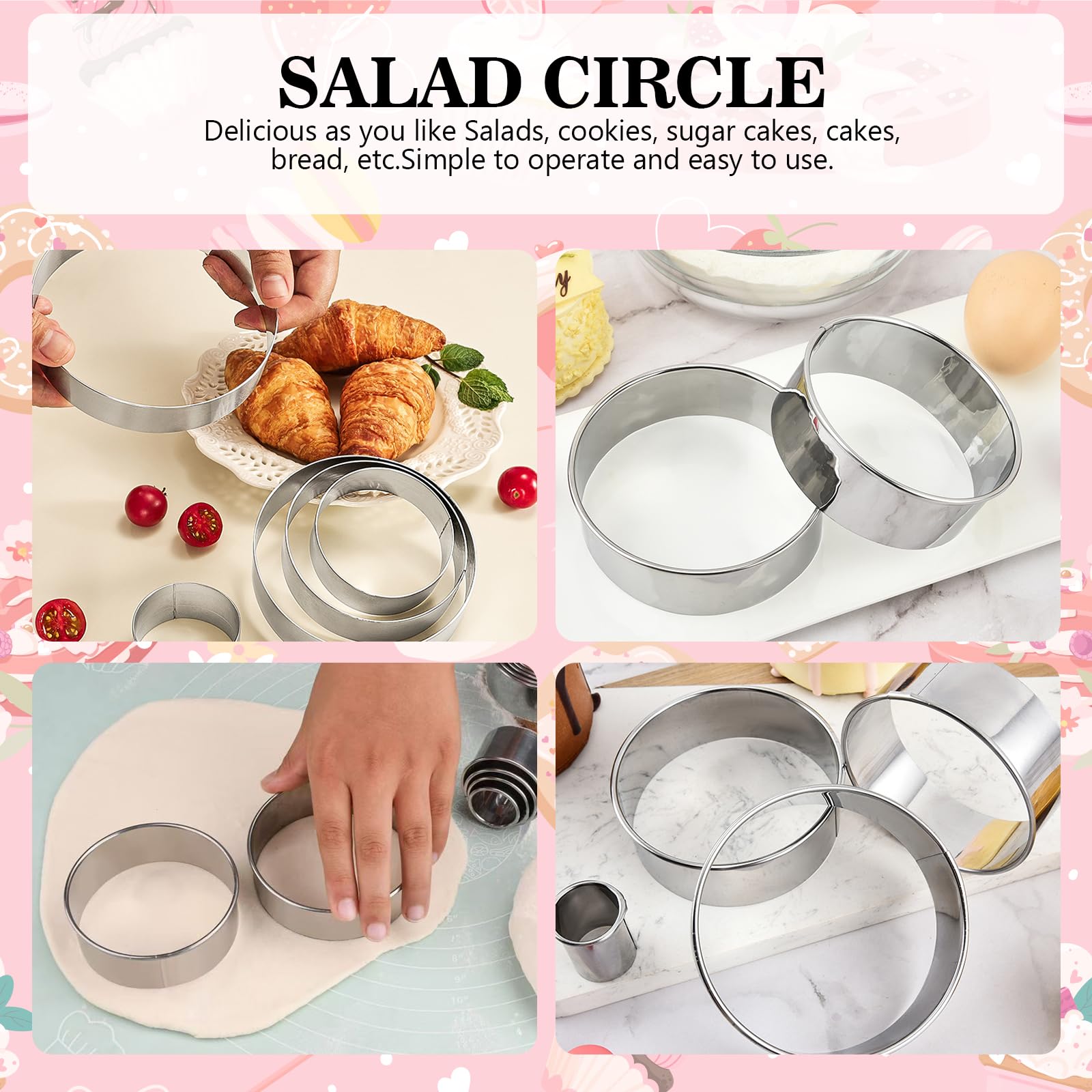 6 Stück Runde Ausstechformen Set (2, 3, 3,5, 4, 5, 6 Zoll), große Edelstahl hausgemachte Kreisausstecher Donut Ausstecher zum Backen, Kuchen, Kekse, Sandwiches, Gebäck