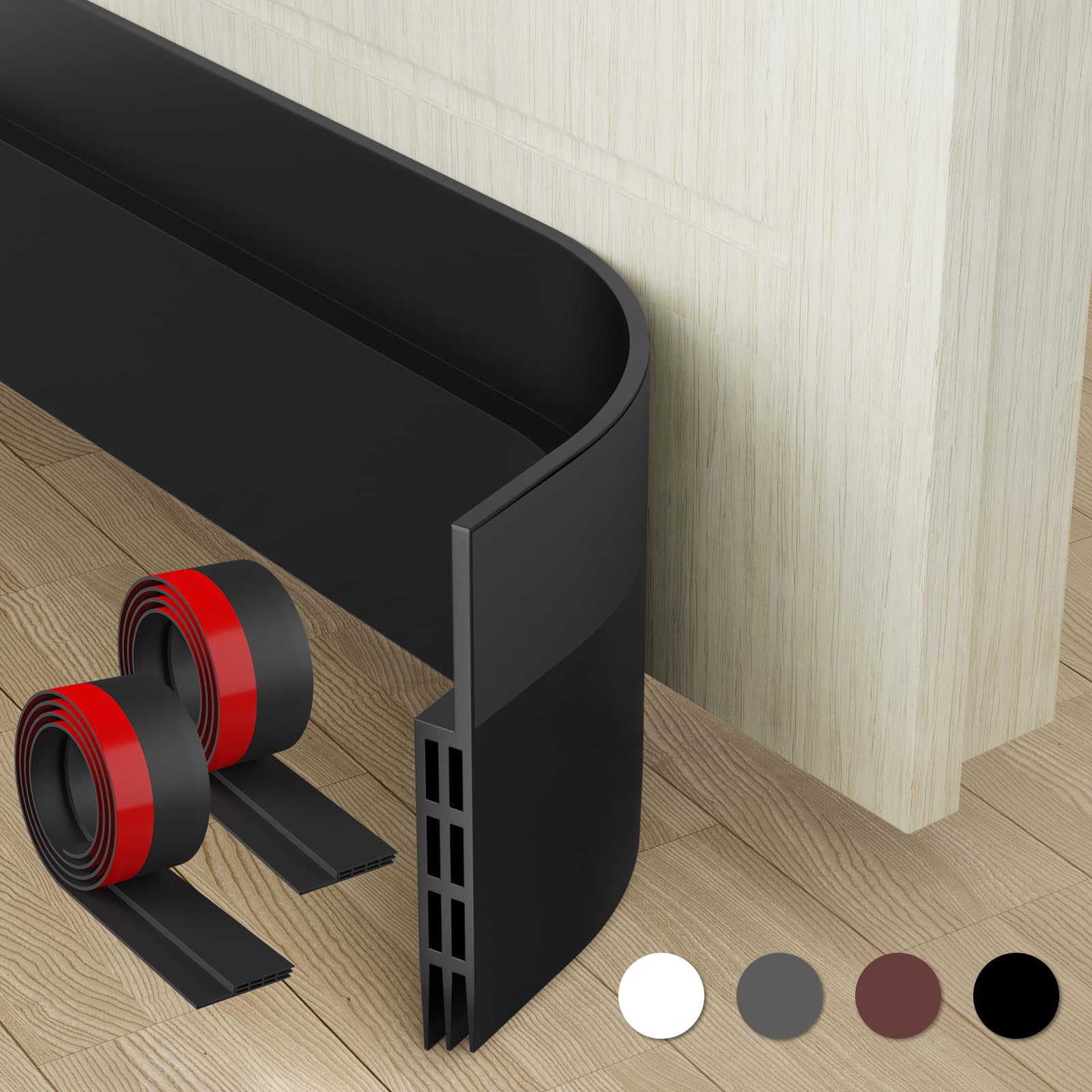 AOTUAO 2 Pack Door Seal Strip Under Door Seal for Exterior/Interior Doors, Self-Adhesive Weather Stripping for Keeping Bugs, Draft, Dust and Noise Out, Door Draft for Door Bottom and Window, Black