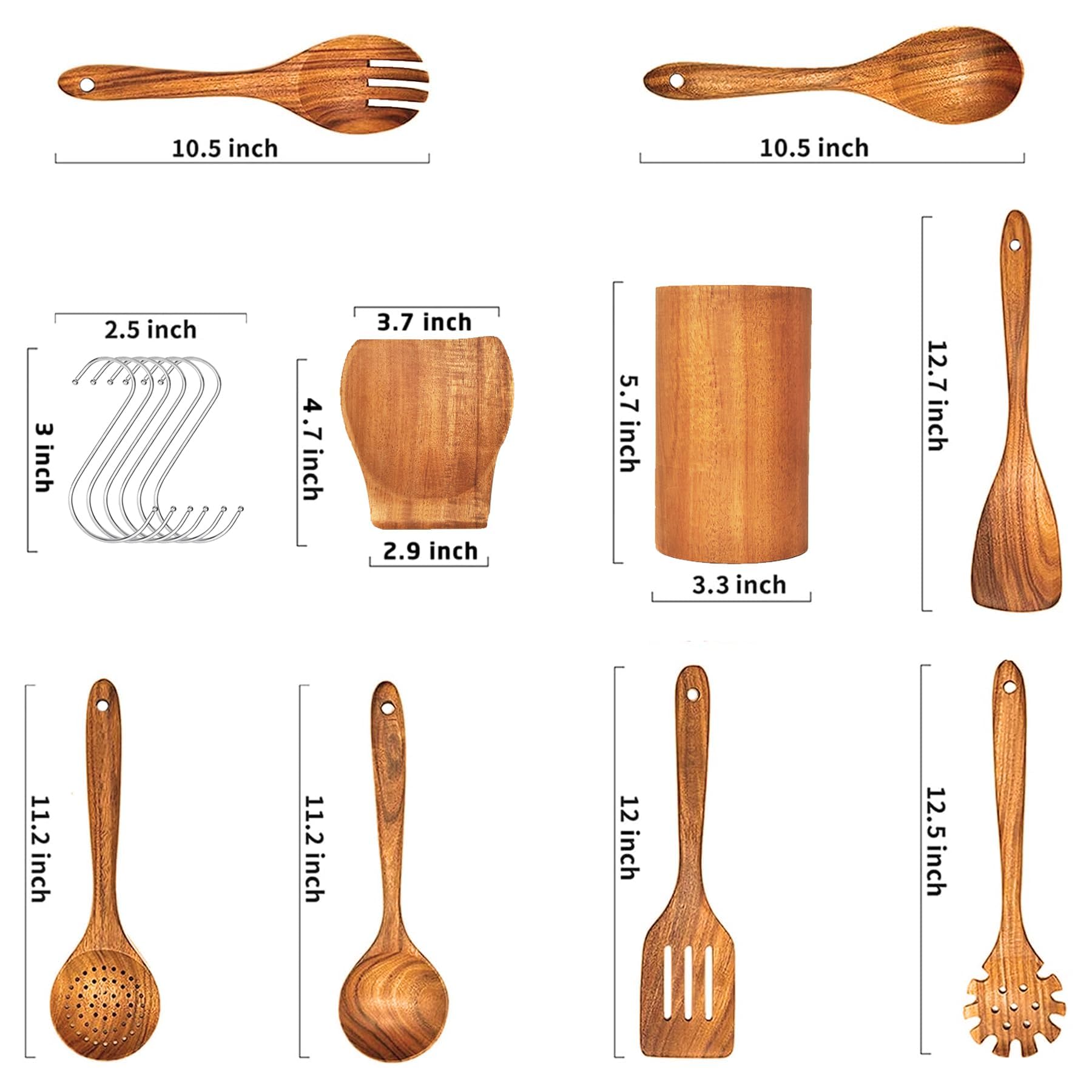 Cuchara de madera para cocinar, juego de utensilios de cocina de 9 piezas, utensilios de madera para cocinar, utensilios de cocina, espátula de madera