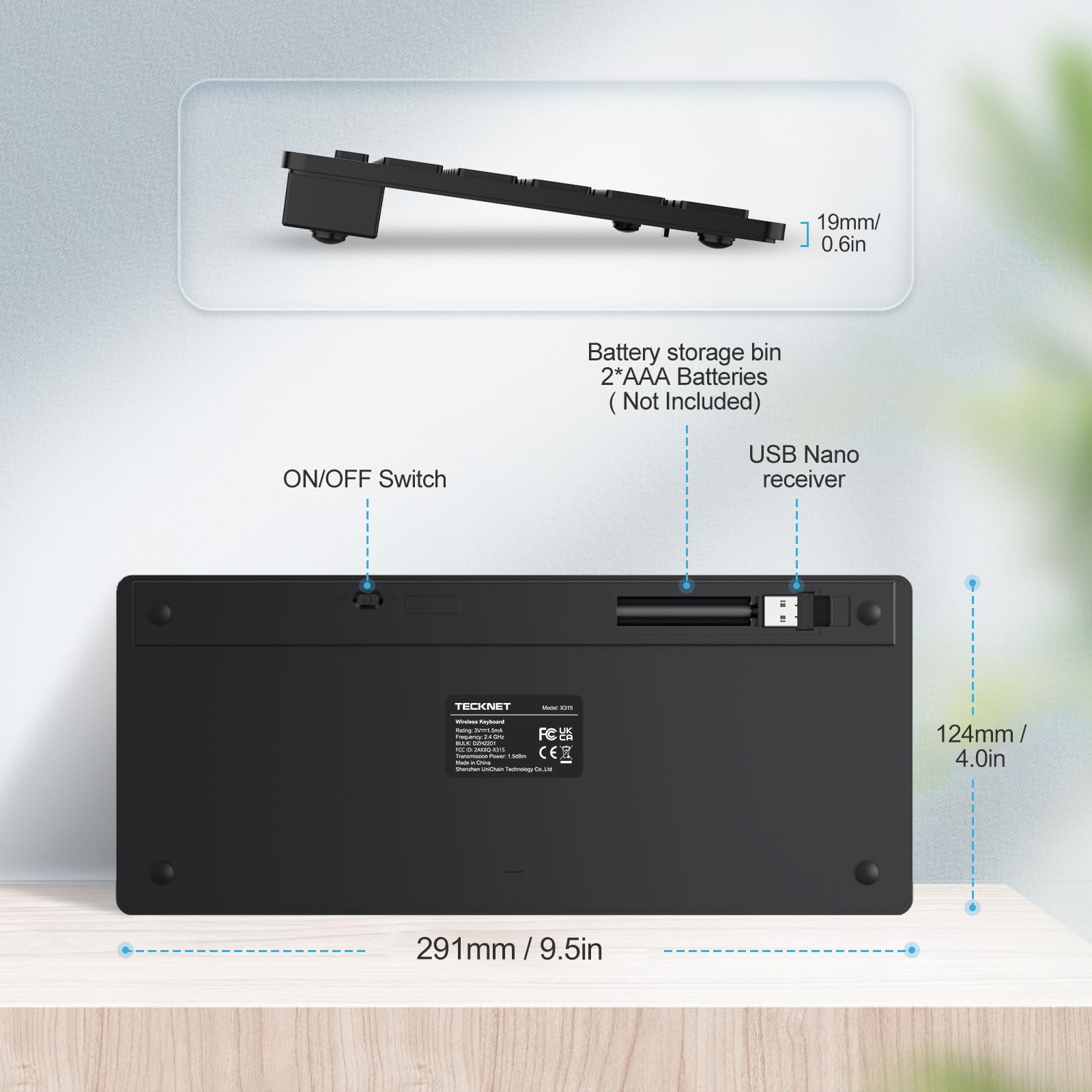 TECKNET Tastiera Wireless PC, Tastiera Senza Fili per PC Laptop Windows e Android, Durata della Batteria Molto Lunga, Layout Italiano QWERTY, Silenzioso e Ultra Sottile