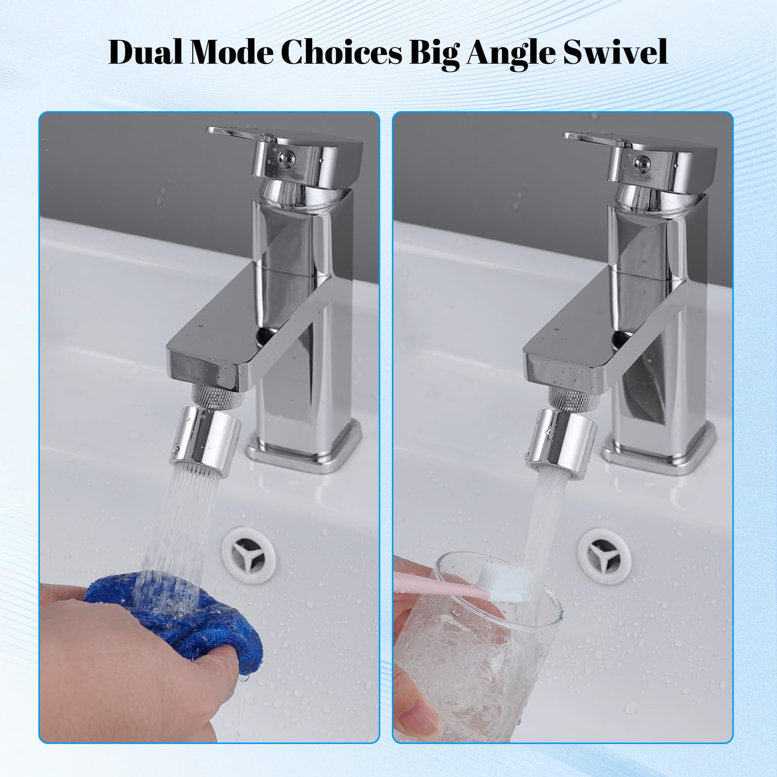 Hibbent Kitchen Sink Faucet Aerator, 2 Mode Flow Kitchen Faucet Attachment 360 Degree Swivel Big Angle Swivel Faucet Aerator 2 5gpm High Flow Faucet Extender Knurled Chrome Fm22 - View #5