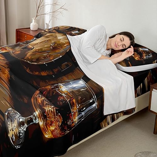 Whisky - Juego de sábanas para niños, tamaño King, juego de ropa de cama rústica retro de grano de barril, decoración de habitación de niños y