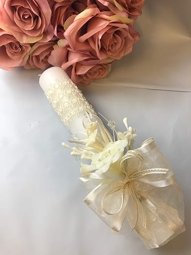 Miniatura 1 de OOKi - Vela de bautismo, flores, cristales, cruz de encaje y cinta, bautizo, día de bendición, vela de comunión, vela de ceremonia de bautizo (azul)