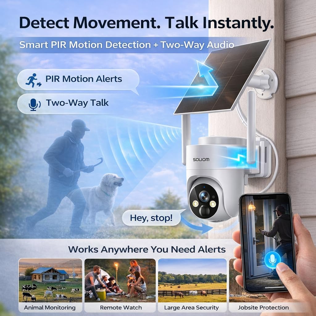 SOLIOM S90 camera detecting motion and enabling two-way audio