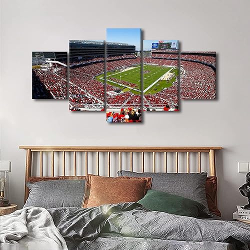 Vista 166 de Cuadros de estadios deportivos de fútbol americano de Minnesota, cuadros de vikingos, 5 paneles, lienzo para pared, arte de pared del estadio