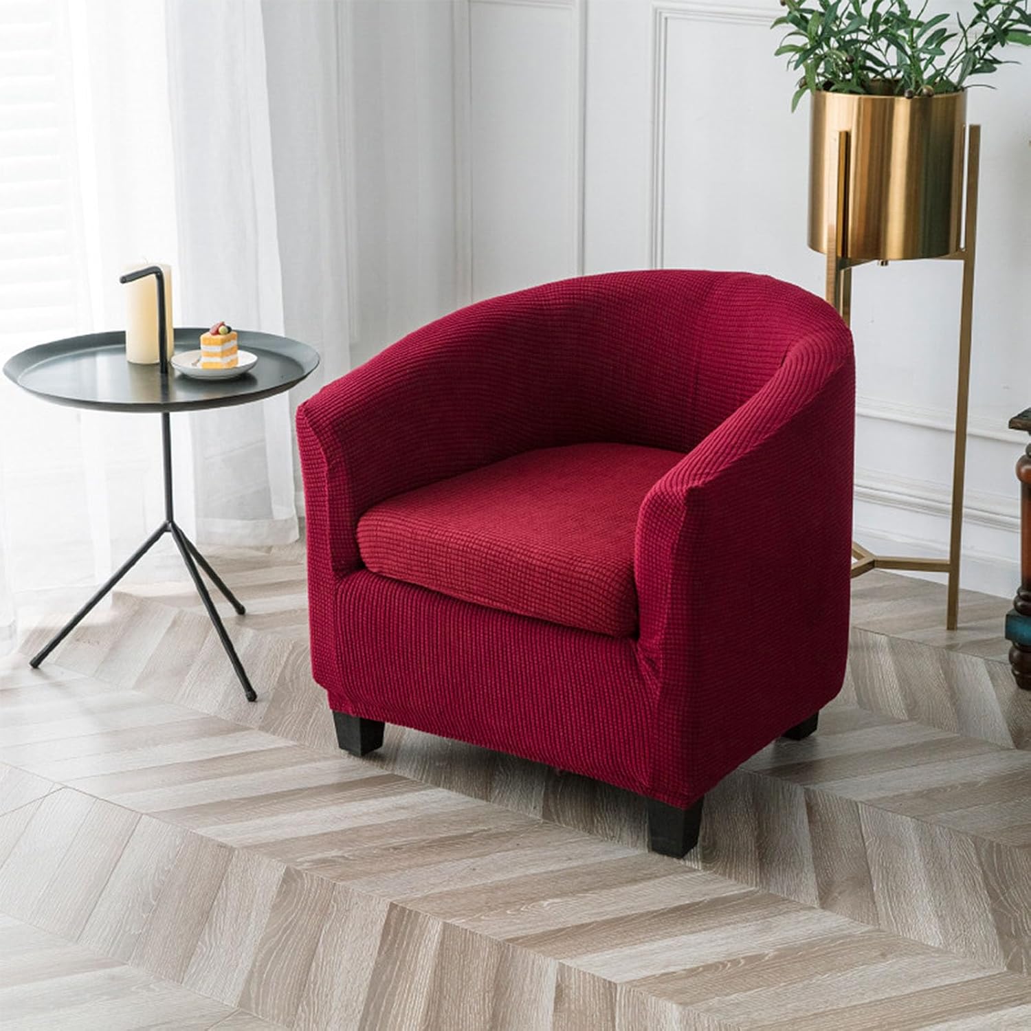 E, Large Barrel Club Chair Covers Stretch Slipcovers with Cushion Cover, Removable Tub Chair Covers Slipcovers 2 Piece, Universal Club Chair Covers for Armchair, Sofa Furniture Protector