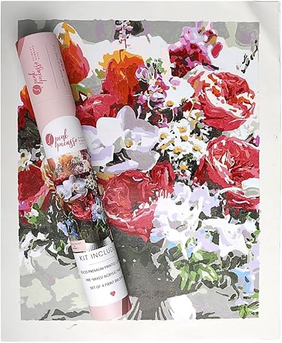 Pink Picasso Kit de Pintura Floral Botánica por Números para Adultos y Adolescentes | Juegos de Kits de Pintura Acrílica DIY en Lienzo 16x20,