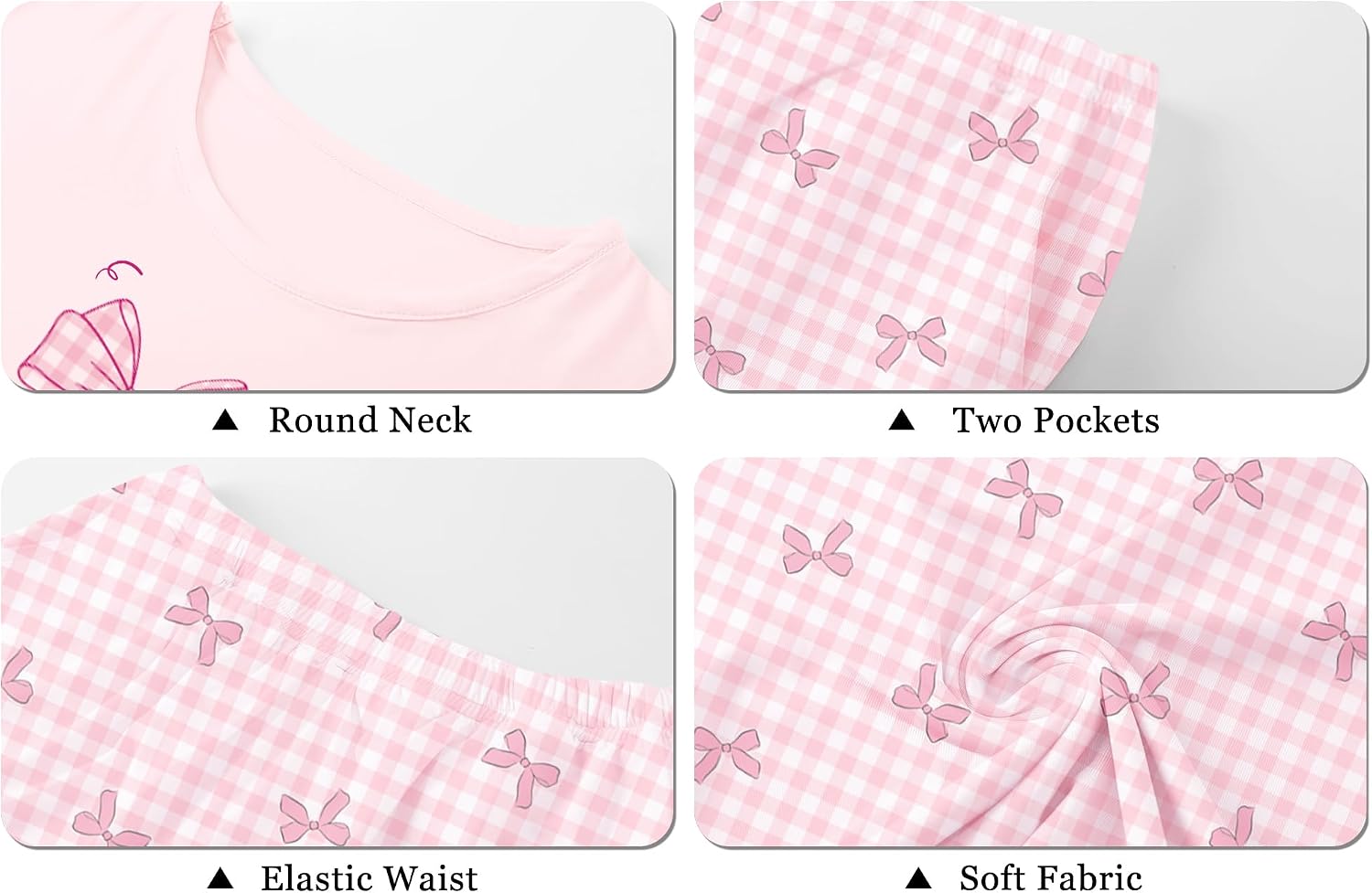 Schbbbta Kids Girls Pajamas 3 Piece Short Sleeve Shirt Top Pants Shorts with Pockets Cute Cartoon Sleepwear, 5-14 Years
