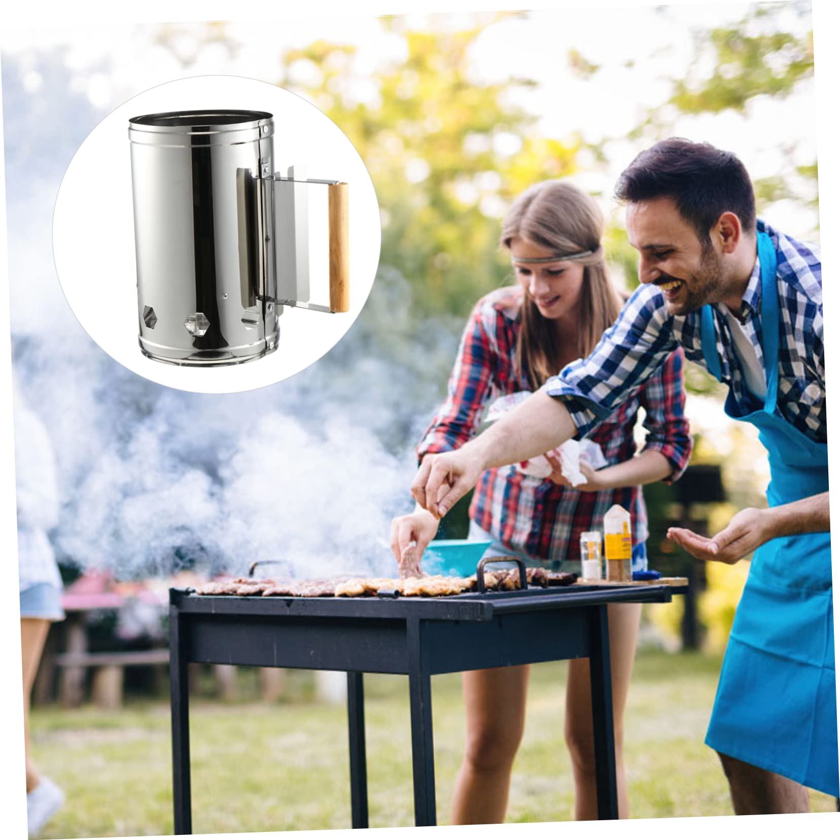 Ciminiera Accendi Carbonella in Ferro Zincato Isolamento Termico e Pannello in Legno Resistente al Calore per Barbecue e Caminetti da Esterno