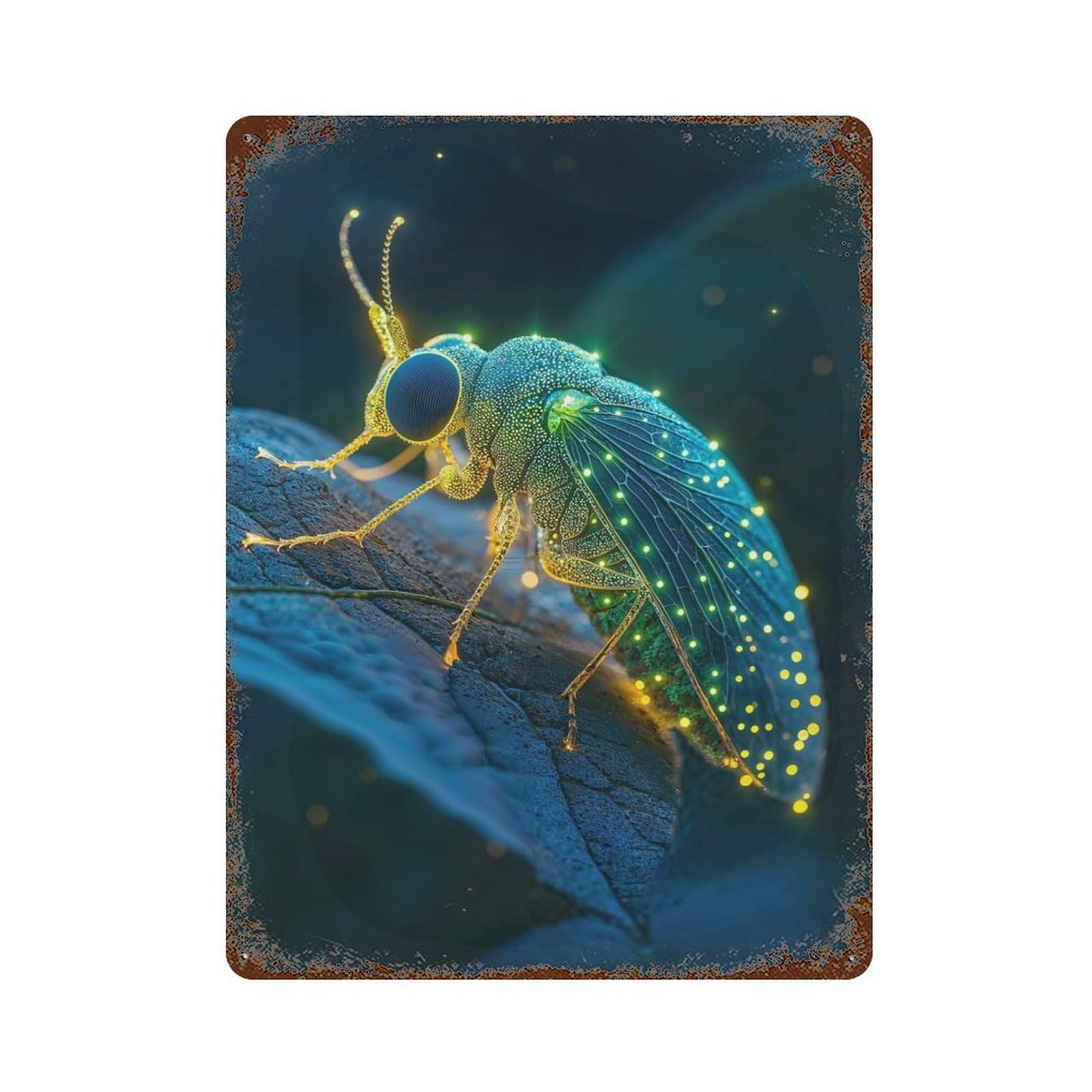 Garage Style Glowing Insect Macro Weathered Tin Sign 15.7"x11.8", Classic Wall Plaque for Bar And Workshop